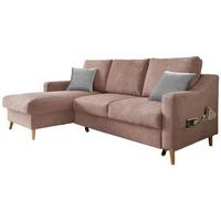 Wohnlandschaft Valentina Dunkelrosa Mikrofaser - Dunkelrosa/Naturfarben, Design, Holz/Textil (150/228cm) - MID.YOU