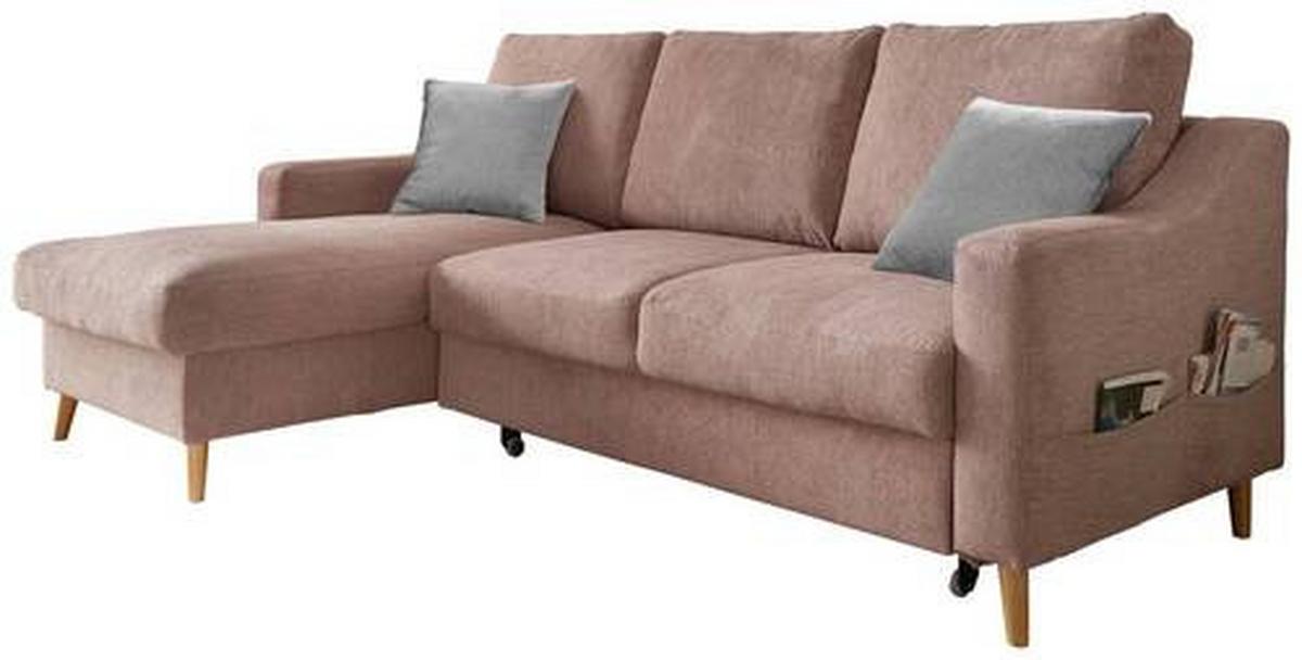 Wohnlandschaft Valentina Dunkelrosa Mikrofaser - Dunkelrosa/Naturfarben, Design, Holz/Textil (150/228cm) - MID.YOU