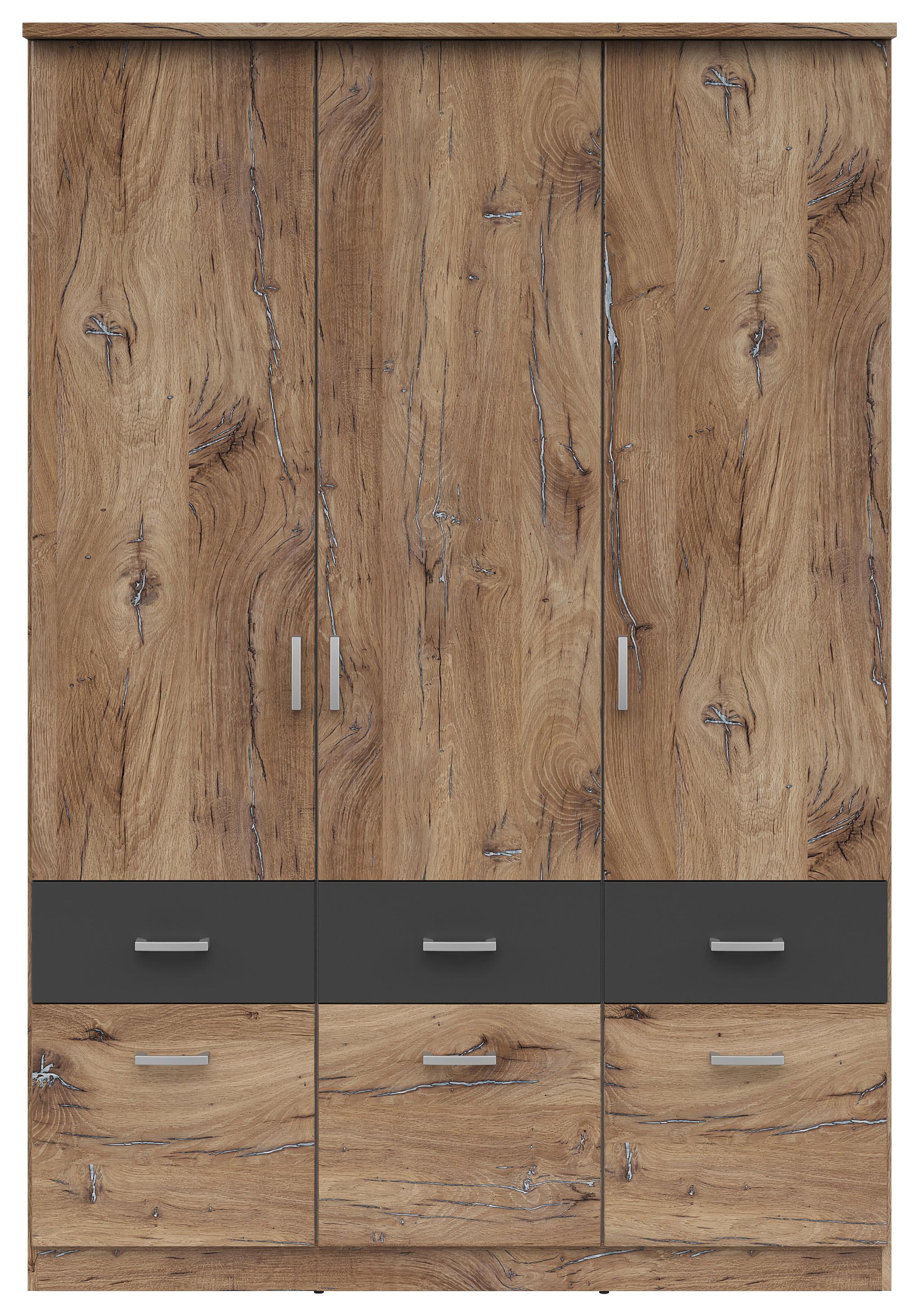 Omara Za Oblačila Brando 3, Hrast, Temno Siva, Š. 136 Cm - srebrne barve/barve hrasta, Konvencionalno, umetna masa/leseni material (136/199/58cm)