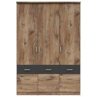 Omara Za Oblačila Brando 3, Hrast, Temno Siva, Š. 136 Cm - srebrne barve/barve hrasta, Konvencionalno, umetna masa/leseni material (136/199/58cm)