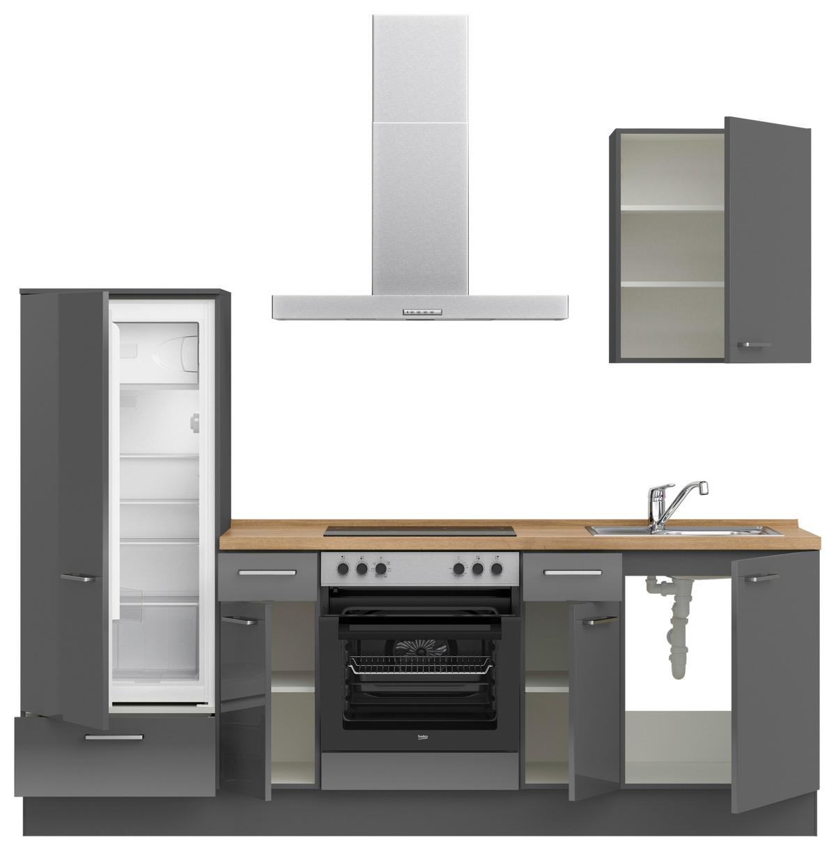 Küchenblock Flash Low m. Geräten Schieferfarben - Schieferfarben/Edelstahlfarben, MODERN, Holzwerkstoff/Metall (240cm) - Nobilia