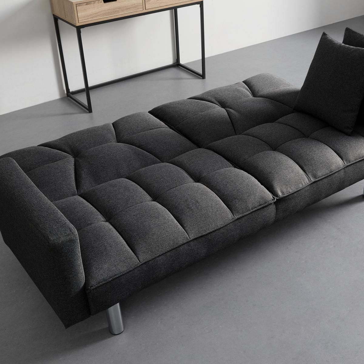 Schlafsofa in dunkel- grau inkl. 2 Kissen "David" - Chromfarben/Dunkelgrau, Modern, Holz/Textil (196/83/89cm) - Bessagi Home