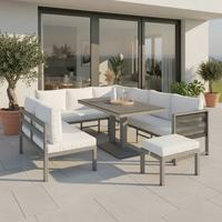 DiningLoungeset Pergolina Weiß Metall/Outdoorstoff - Schwarz/Weiß, MODERN, Kunststoff/Textil (194/245cm) - Bessagi Garden