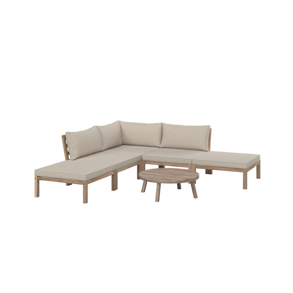 Loungegarnitur Lina Creme Echtholz/Outdoorstoff - Creme/Akaziefarben, MODERN, Holz/Textil (250/250cm) - Bessagi Garden