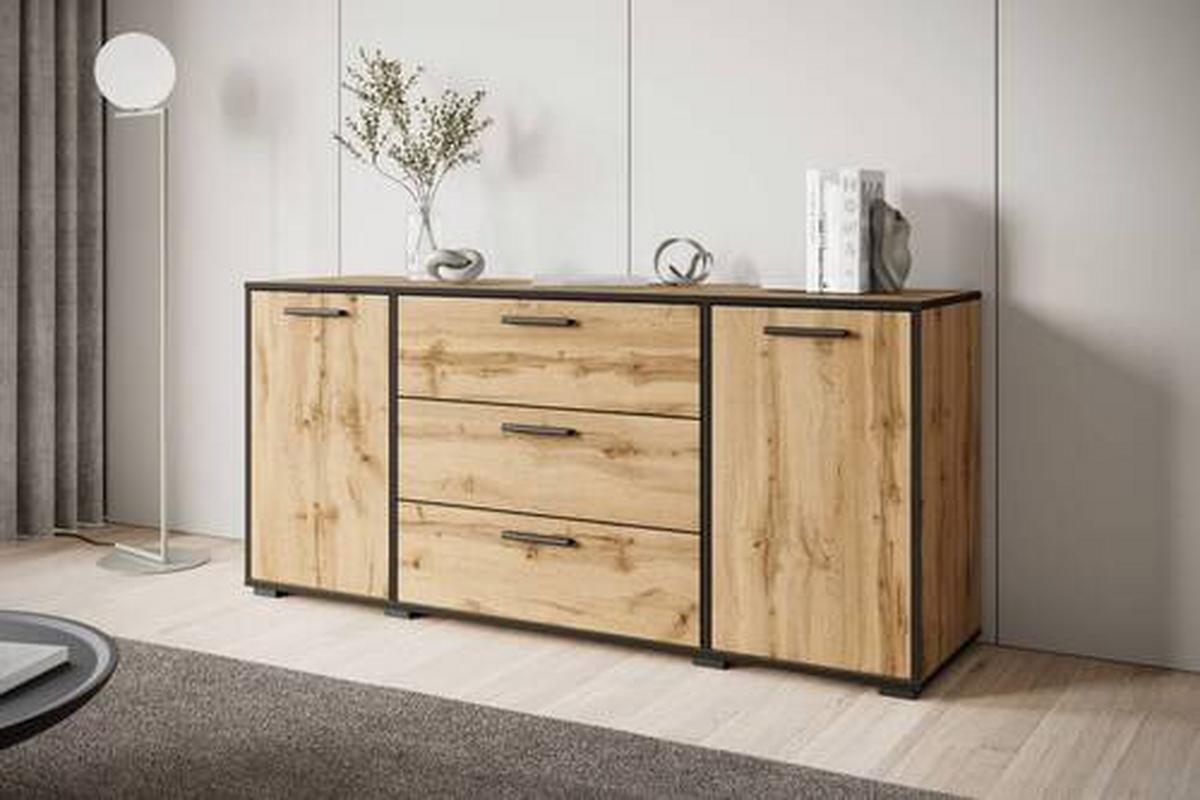Sideboard Bogota ca. 150x68 cm Eiche Wotan - Eiche Wotan/Schwarz, Basics, Holzwerkstoff/Kunststoff (150/68/40cm) - MID.YOU