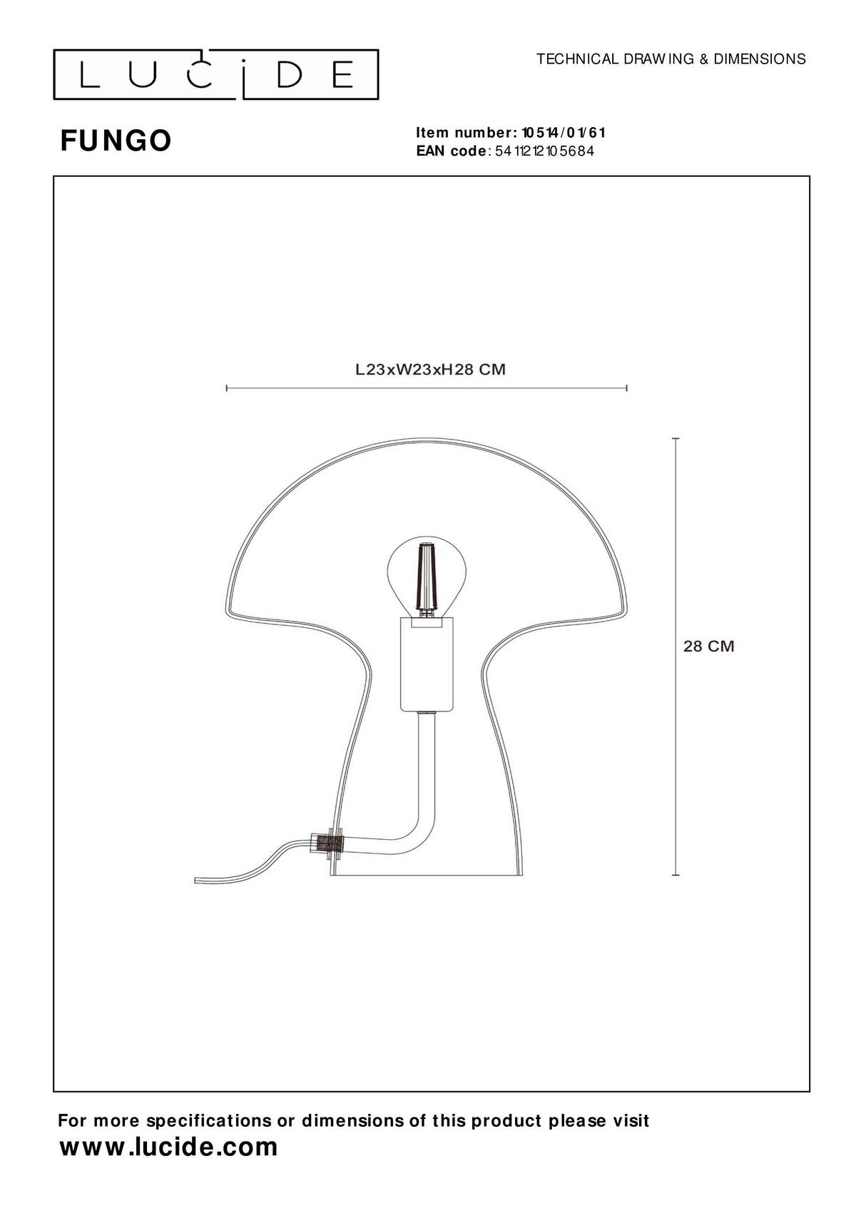 LAMPA STOŁOWA 10514/01/61 FUNGO - opal, Trend, szkło (23/23/28cm) - Lucide