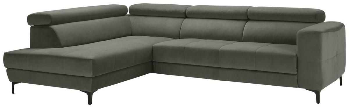 Ecksofa Emma links Graugrün - Schwarz/Graugrün, MODERN, Textil (210/301cm) - Premium Living
