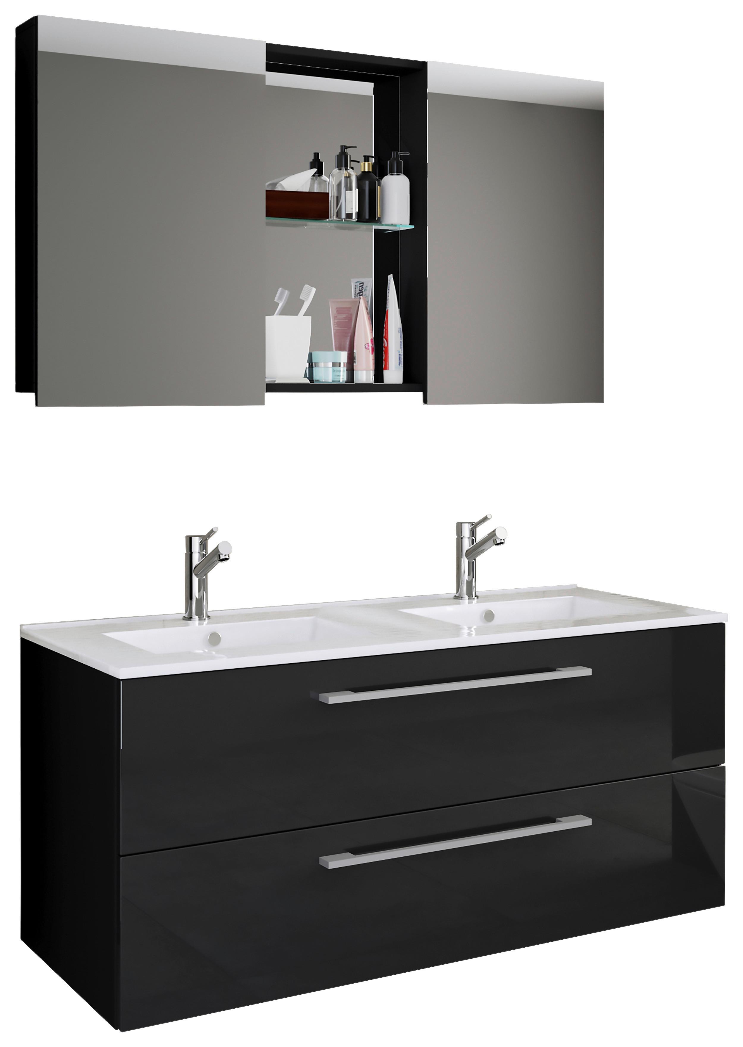 Kopalnica Budasi, Črna - črna/bela, Moderno, kovina/leseni material (112cm) - MID.YOU