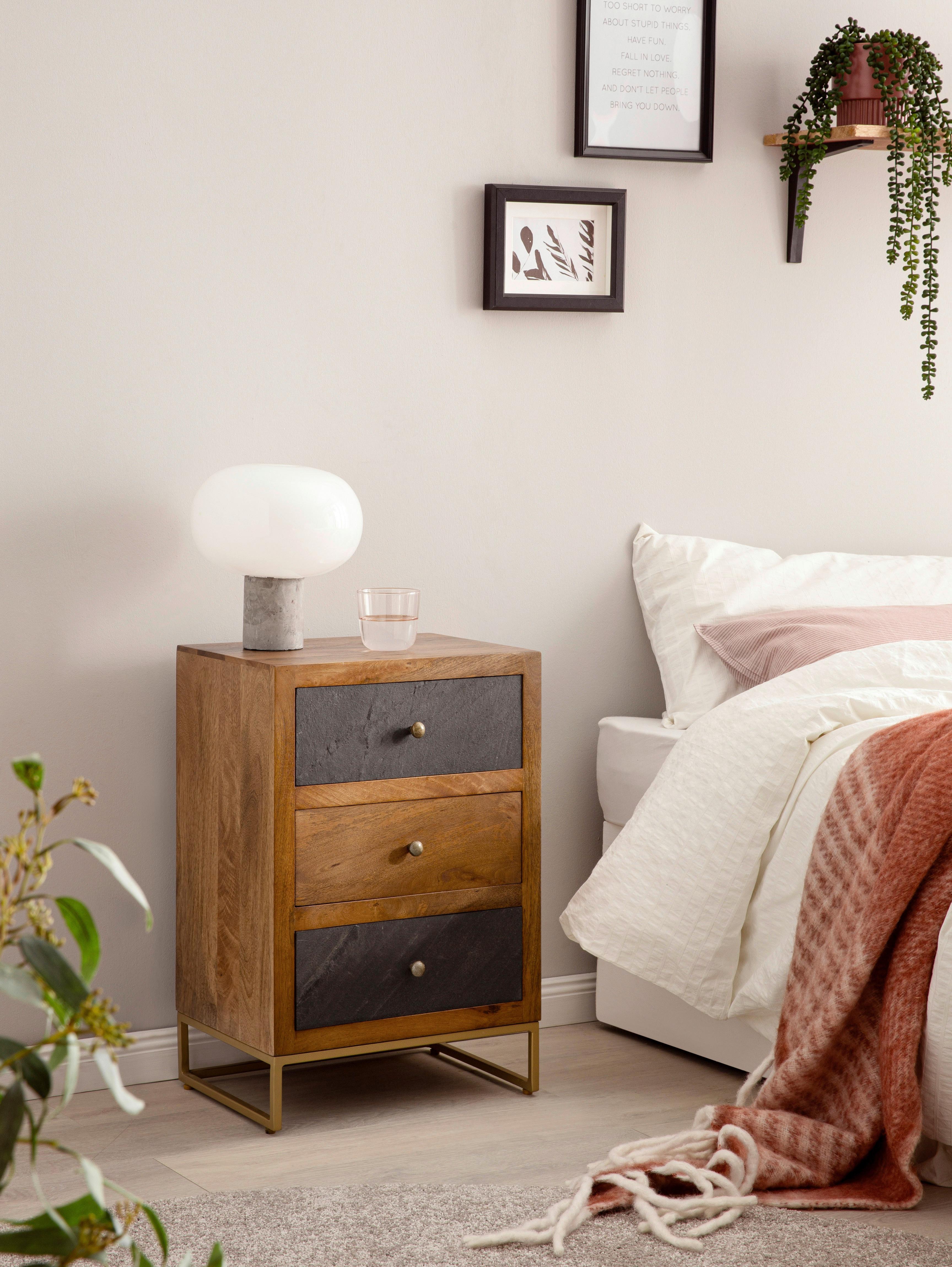 NACHTKÄSTCHEN WL6.767 - Anthrazit/Goldfarben, Lifestyle, Holz/Metall (40/60/30cm) - MID.YOU