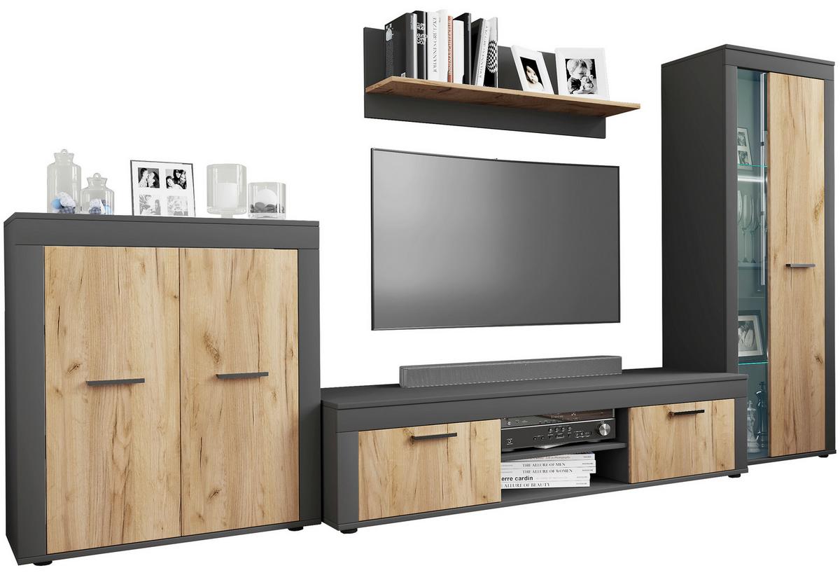 Dnevni Regal Usilo Xl, Barva Hrasta, Antracit, 4-Delni - črna/medeni hrast, Design, kovina/umetna masa (300/159/37cm) - MID.YOU