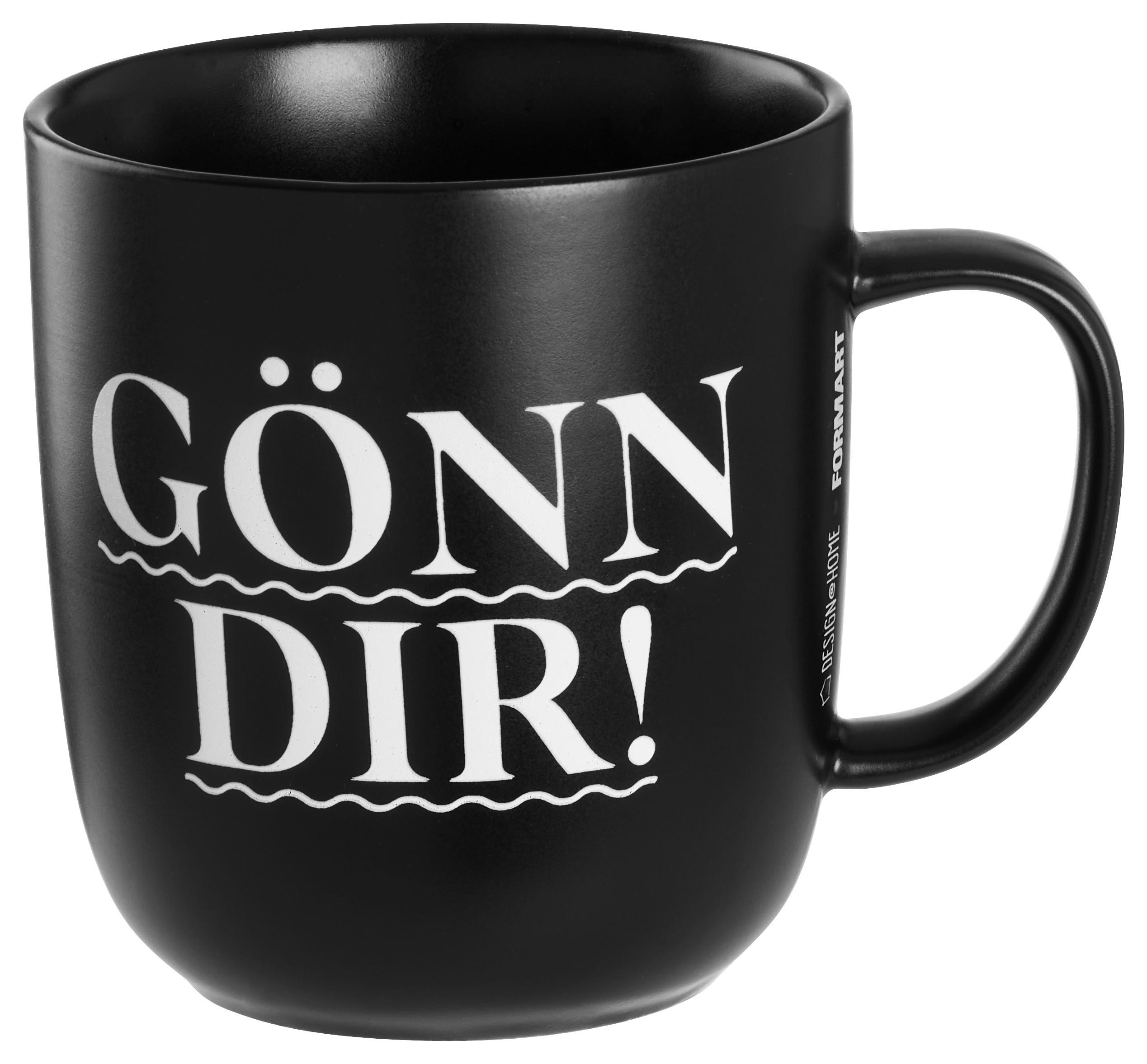 Kaffeebecher Gönn dir aus Porzellan ca. 350ml - Weiss/Schwarz, Modern, Keramik (9/10cm)