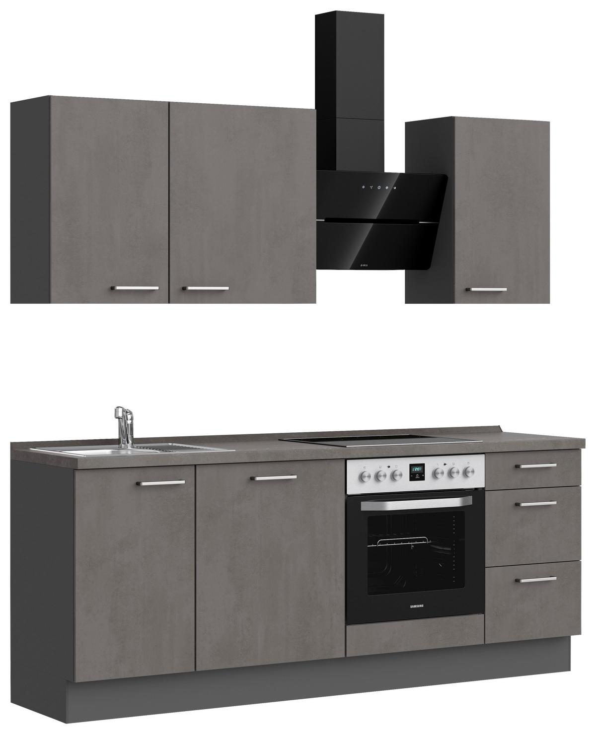 Küchenblock Riva High m. Geräten Schieferfarben - Schieferfarben/Edelstahlfarben, MODERN, Holzwerkstoff/Metall (210cm) - Nobilia