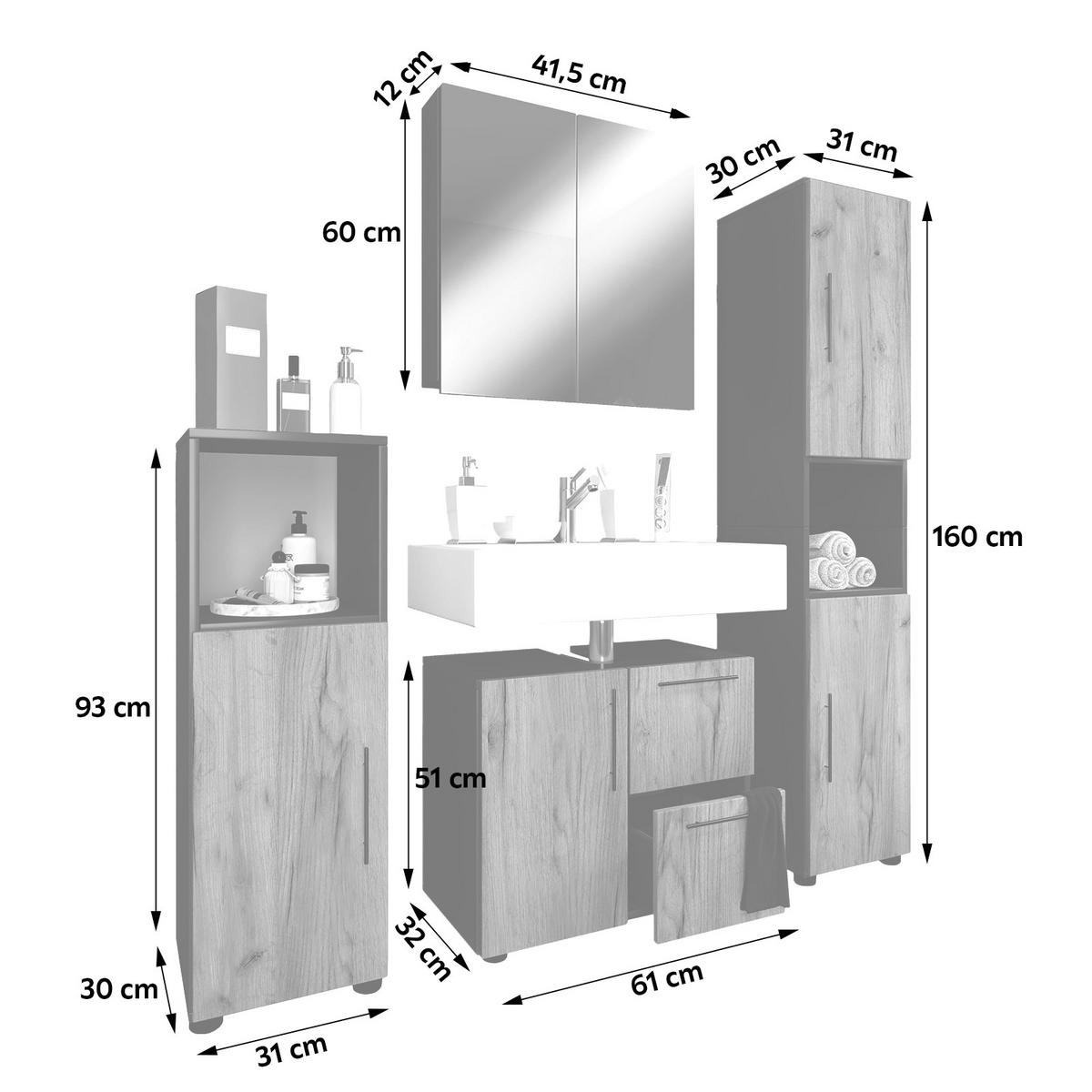 Badezimmer Flandu 4-tlg. ca. 123 cm Honigeiche/Anthr. - Honigeiche/Anthrazit, MODERN, Holzwerkstoff/Kunststoff (123cm) - MID.YOU