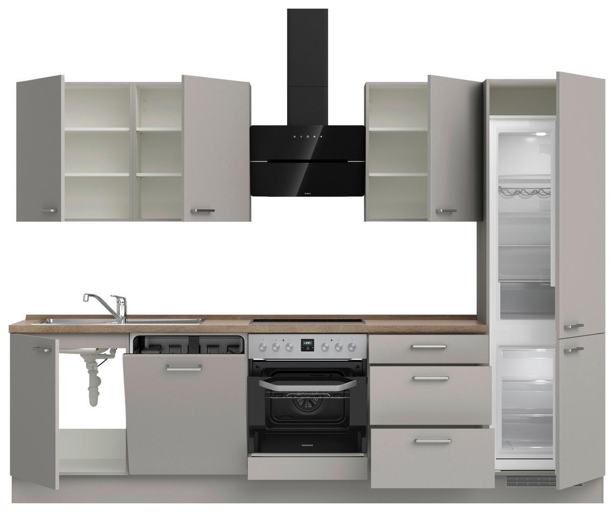 Küchenblock Touch High m. Geräten Grau - Eiche dunkel/Edelstahlfarben, MODERN, Holzwerkstoff/Metall (300cm) - Nobilia