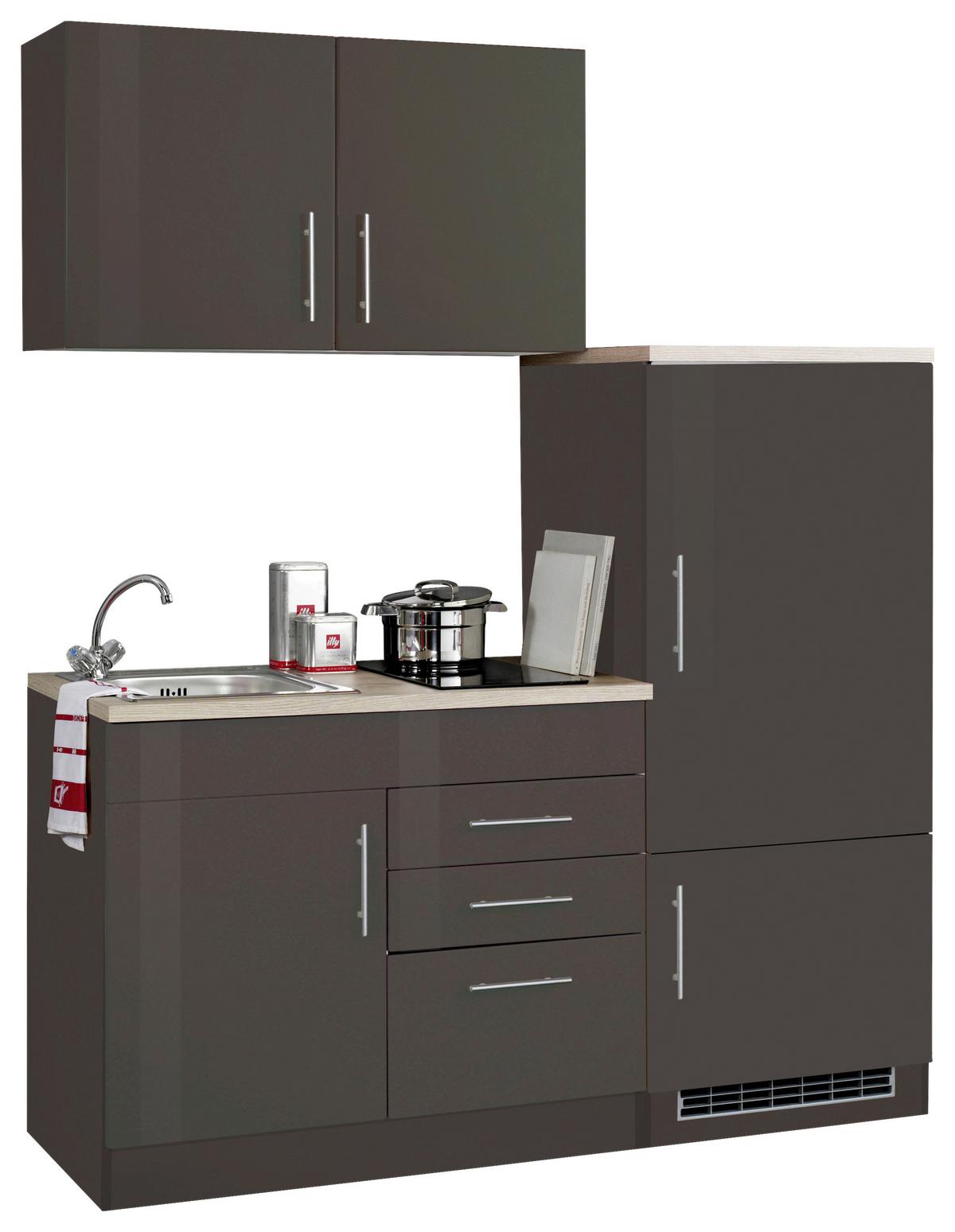 Küchenblock Toronto I m. Geräten Grau - Chromfarben/Grau Hochglanz, MODERN, Holzwerkstoff/Metall (160cm) - Held