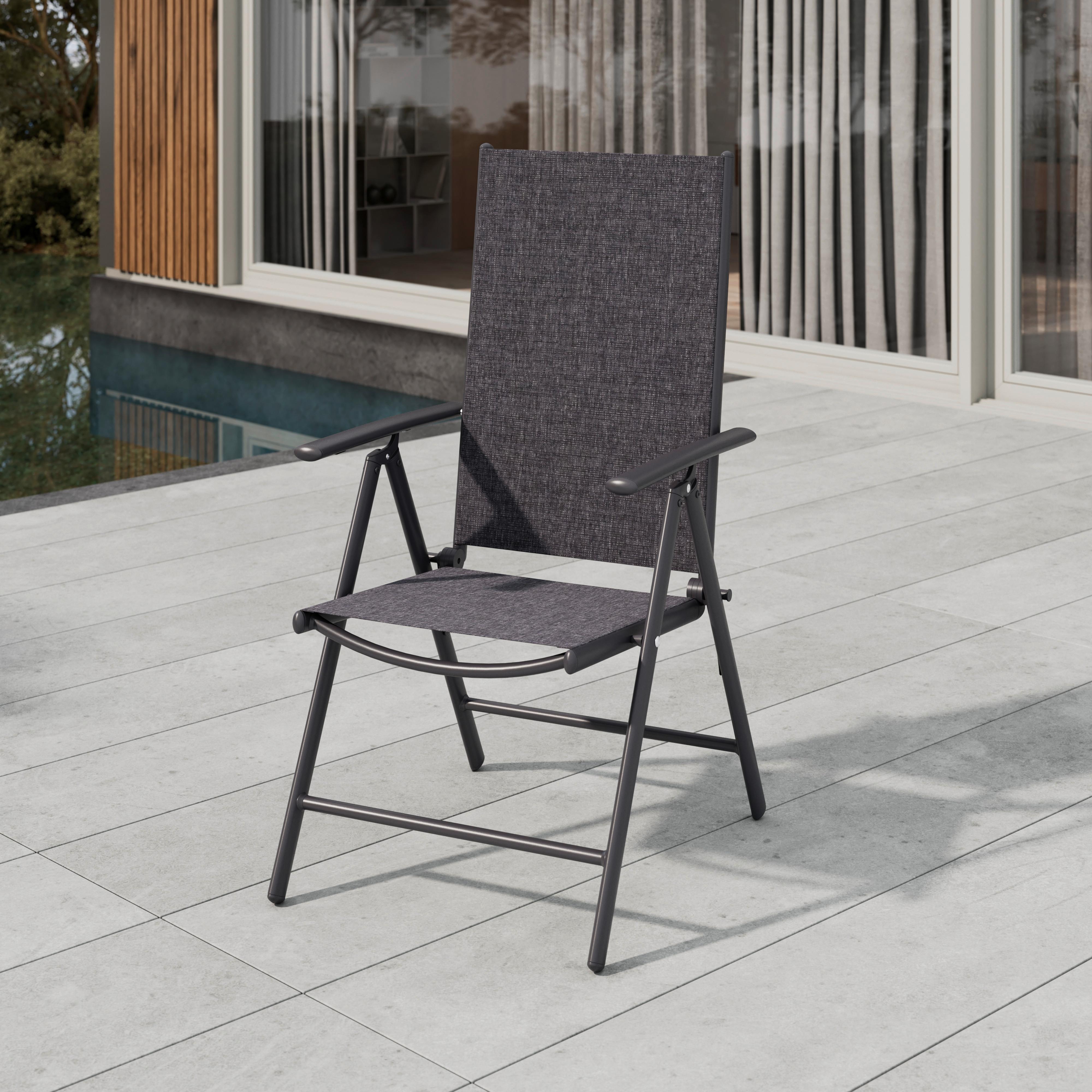 Gartenstuhl Niki Dunkelgrau/Schwarz - Dunkelgrau/Anthrazit, Basics, Kunststoff/Textil (56/106/54cm)