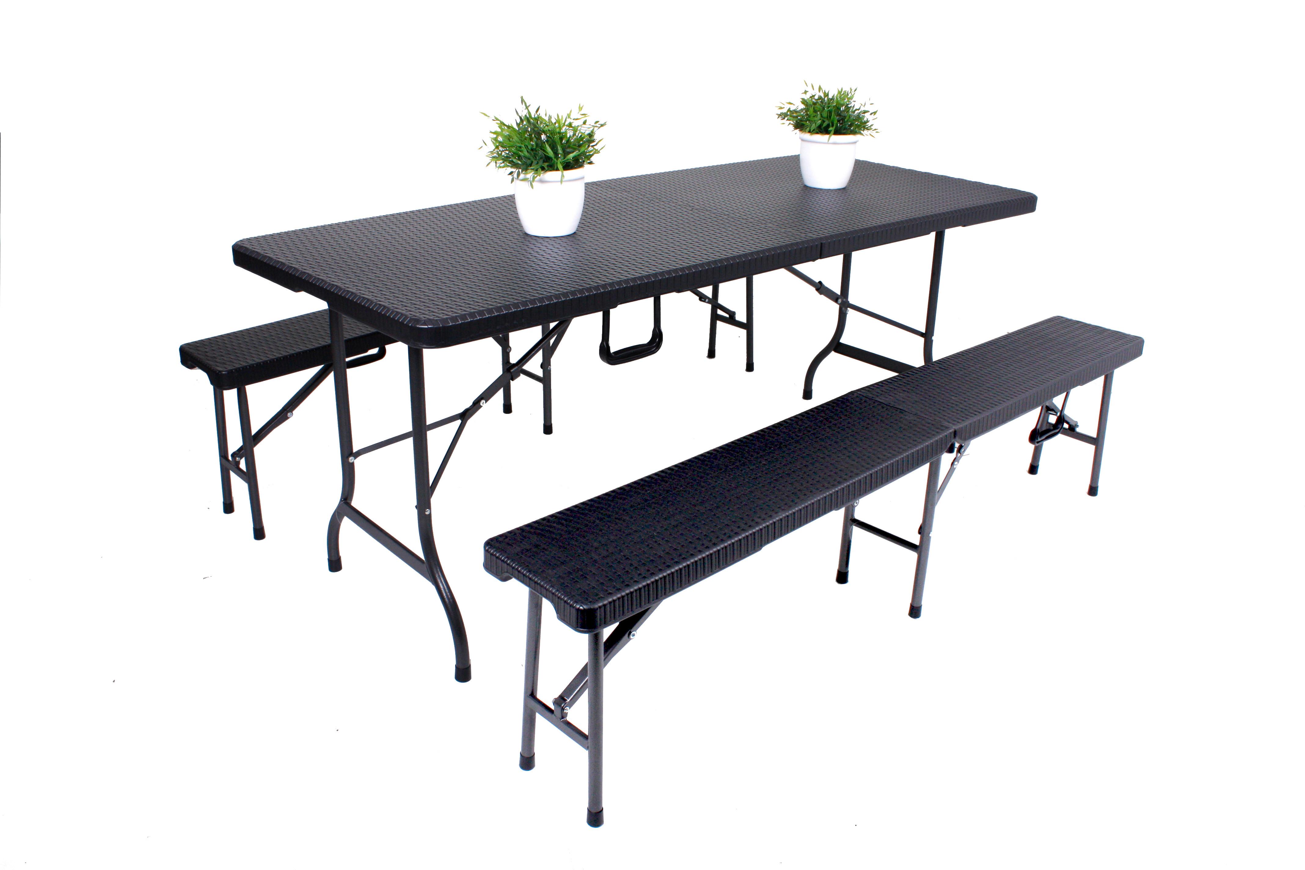 Gartengarnitur 3-tlg. Metall/ Kunststoff Schwarz - Schwarz, Basics, Kunststoff/Metall (180/75/73cm) - Gardenson