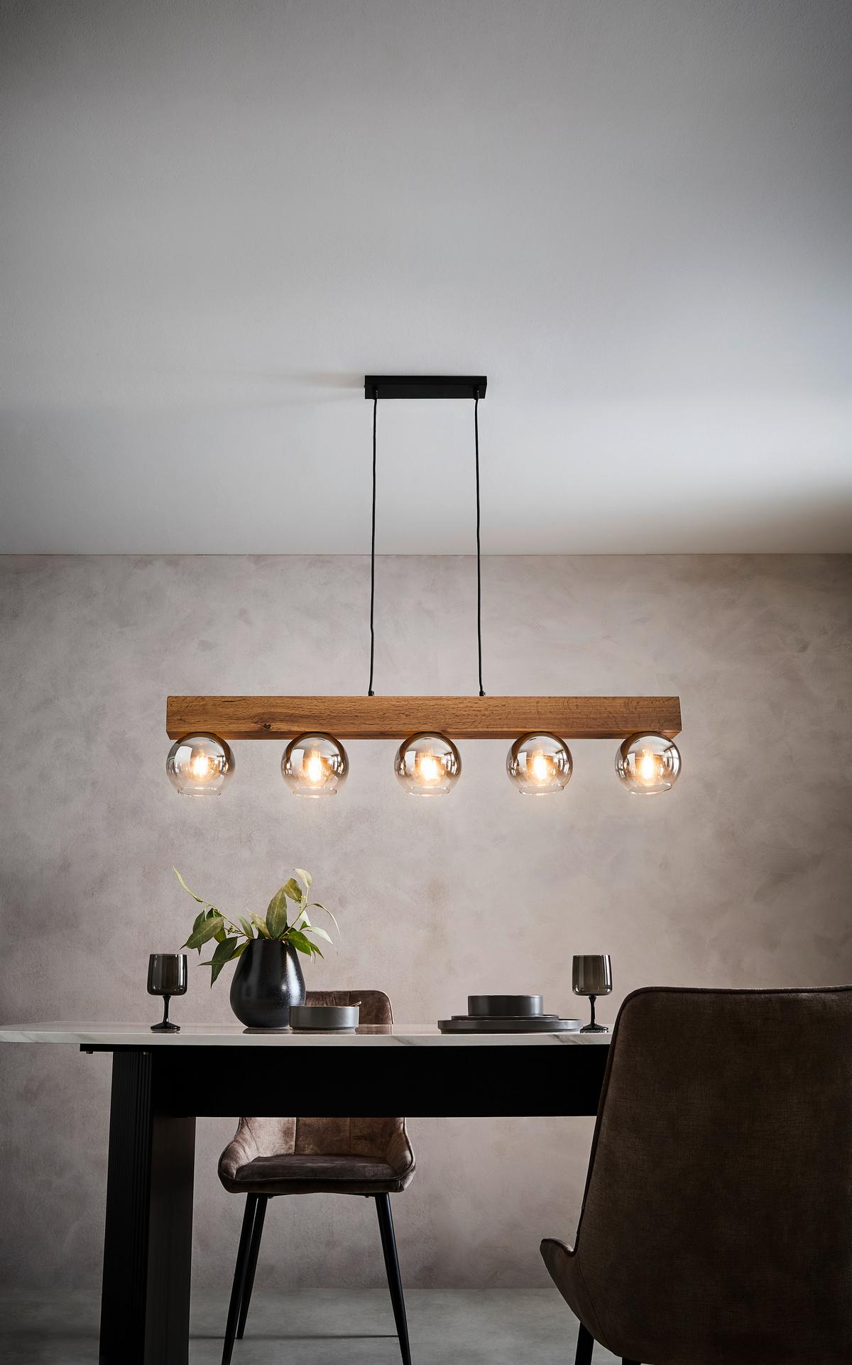 Hängeleuchte Moitas max. 40 Watt - Schwarz/Naturfarben, Natur, Glas/Holzwerkstoff (115/15/120cm) - Globo