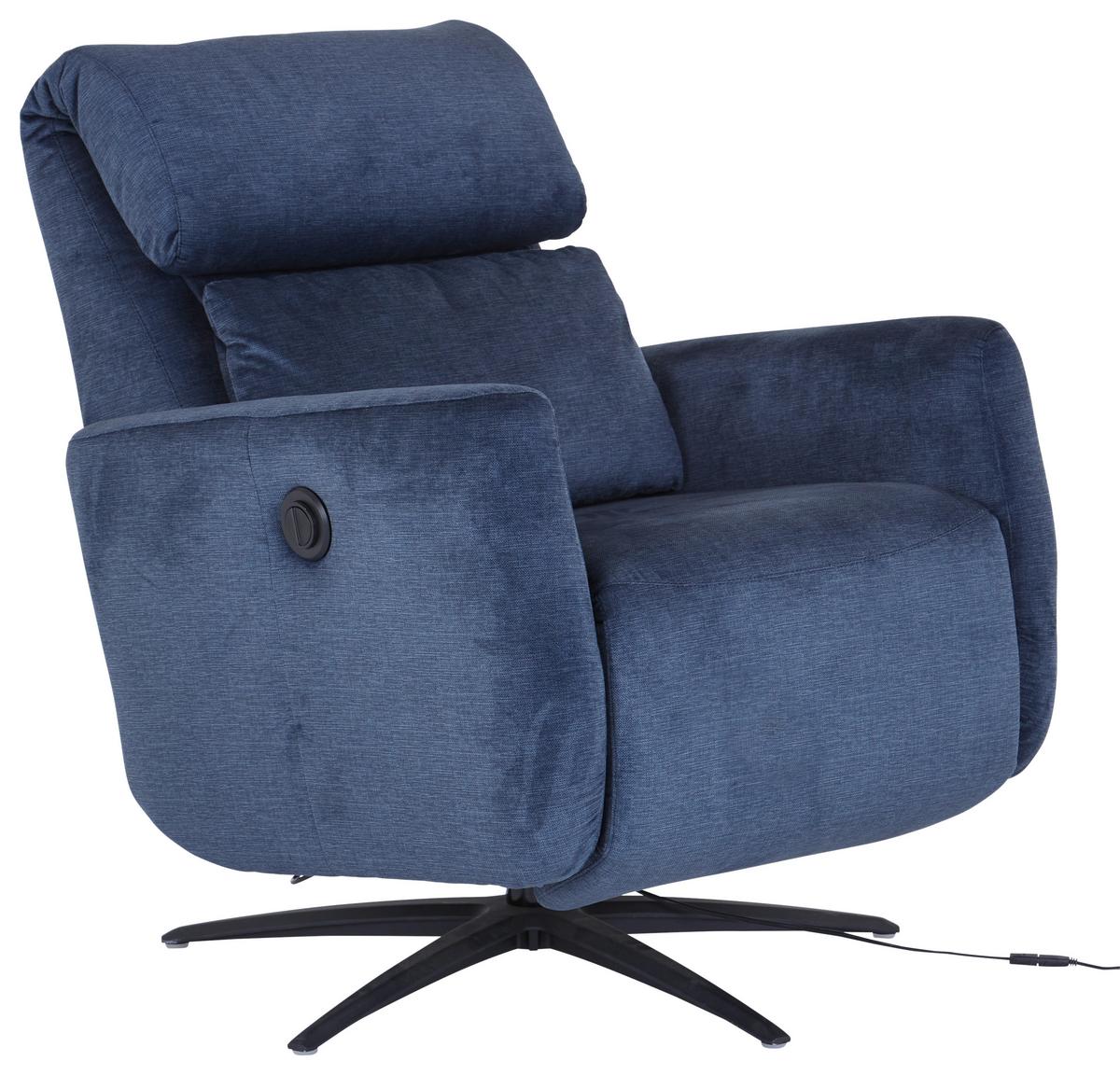 Tv-fotelj Riva, Temno Modra, Žamet, Relax Funkcija - črna/temno modra, Moderno, kovina/tekstil (71/108/176cm)