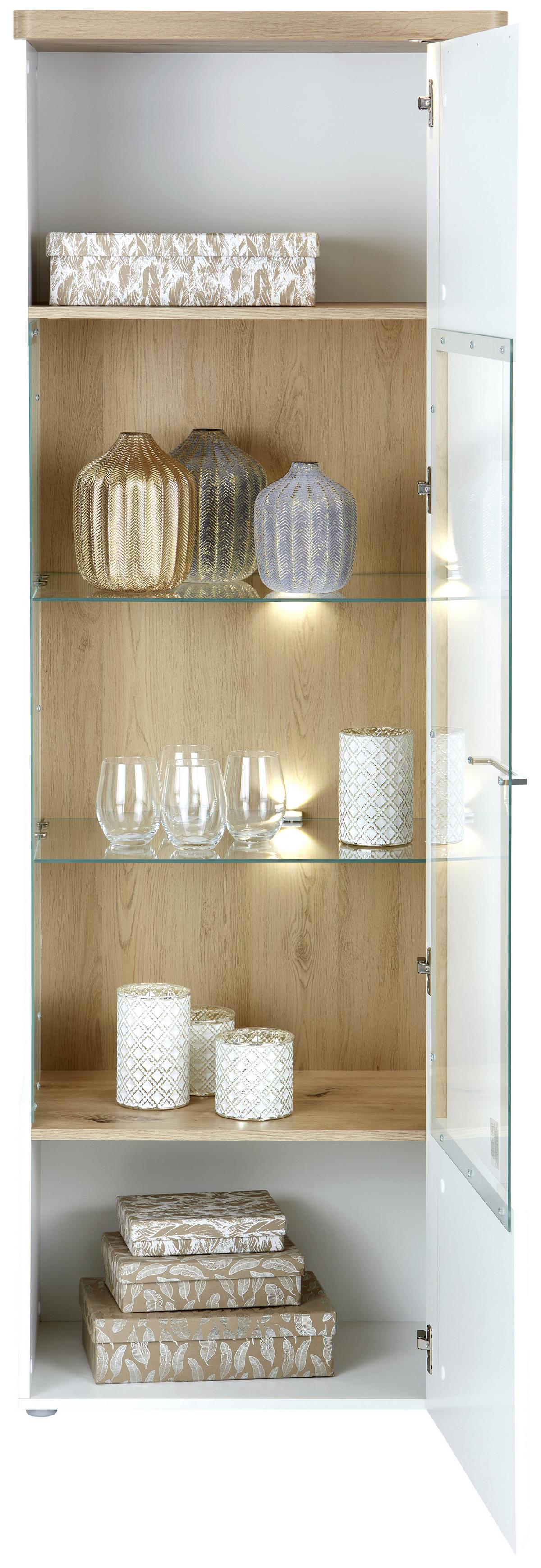 Vitrină VIOLA - alb/culoare lemn stejar, Modern, plastic/sticlă (66,5/196/43,2cm) - Premium Living