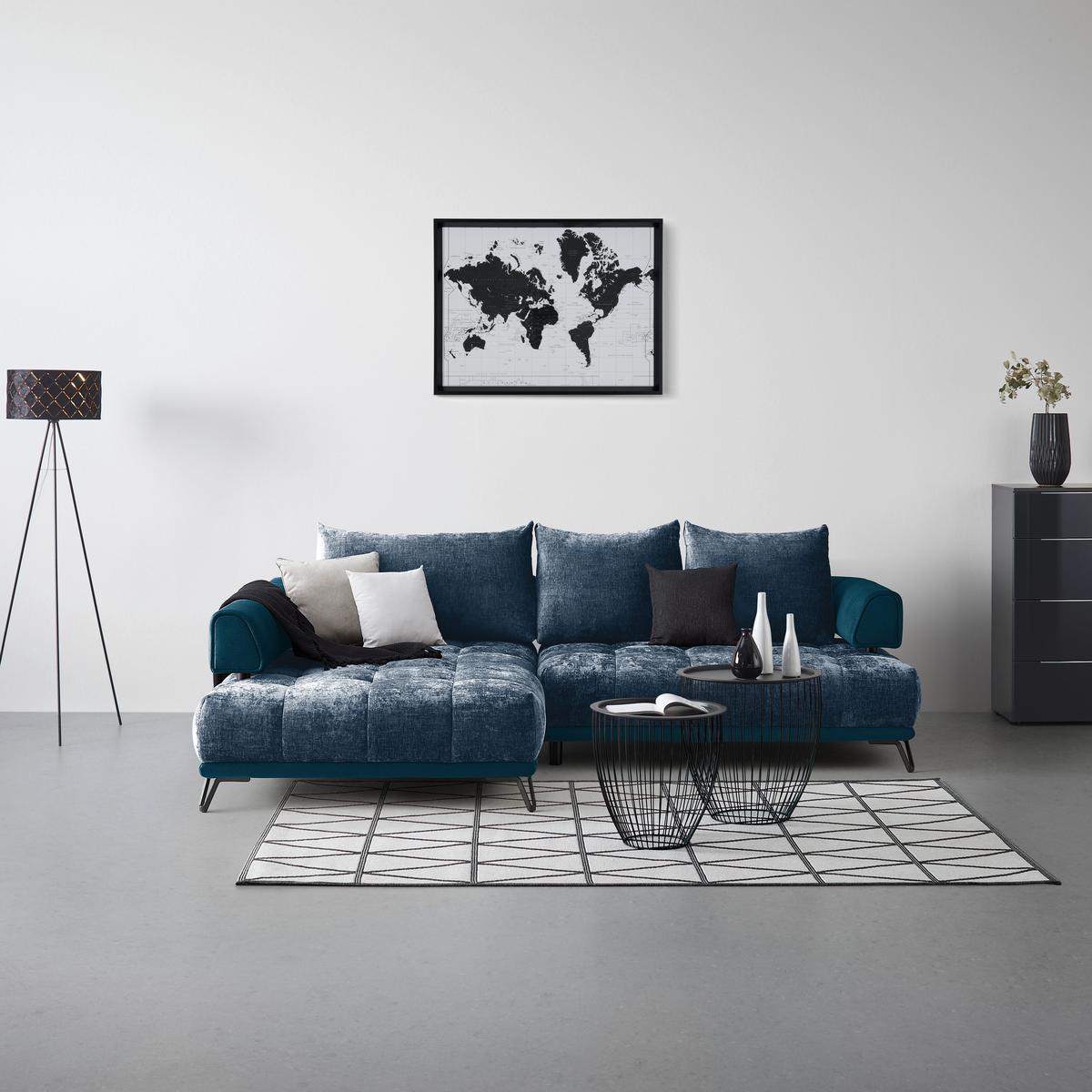 Ecksofa Morgan Royalblau - Royalblau/Schwarz, MODERN, Textil/Metall (184/67-87/262cm) - Mömax