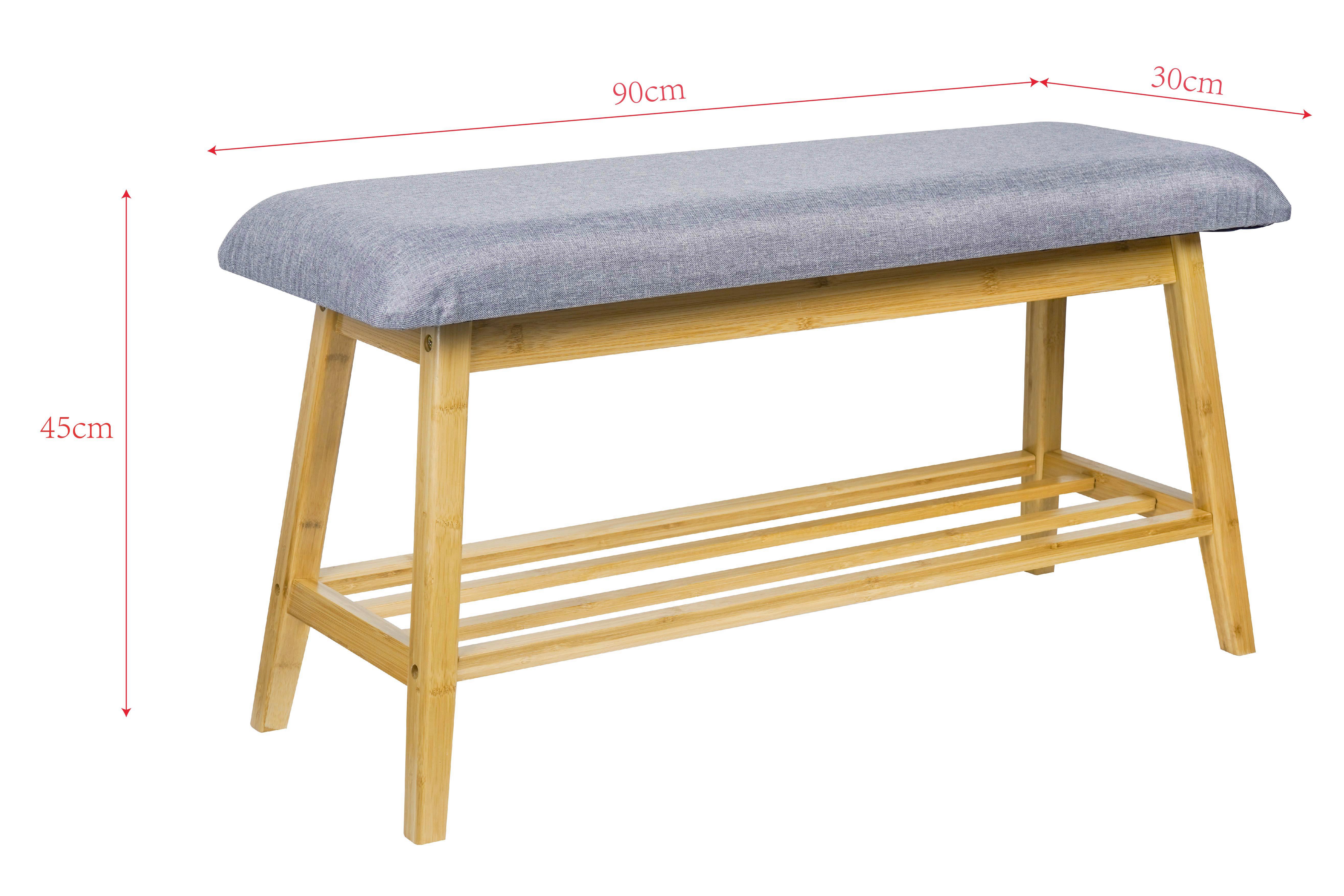 Garderobna Klop Bali, Bambus, Siva - siva/naravne barve, Moderno, tekstil/naravni materiali (90/45/30cm)