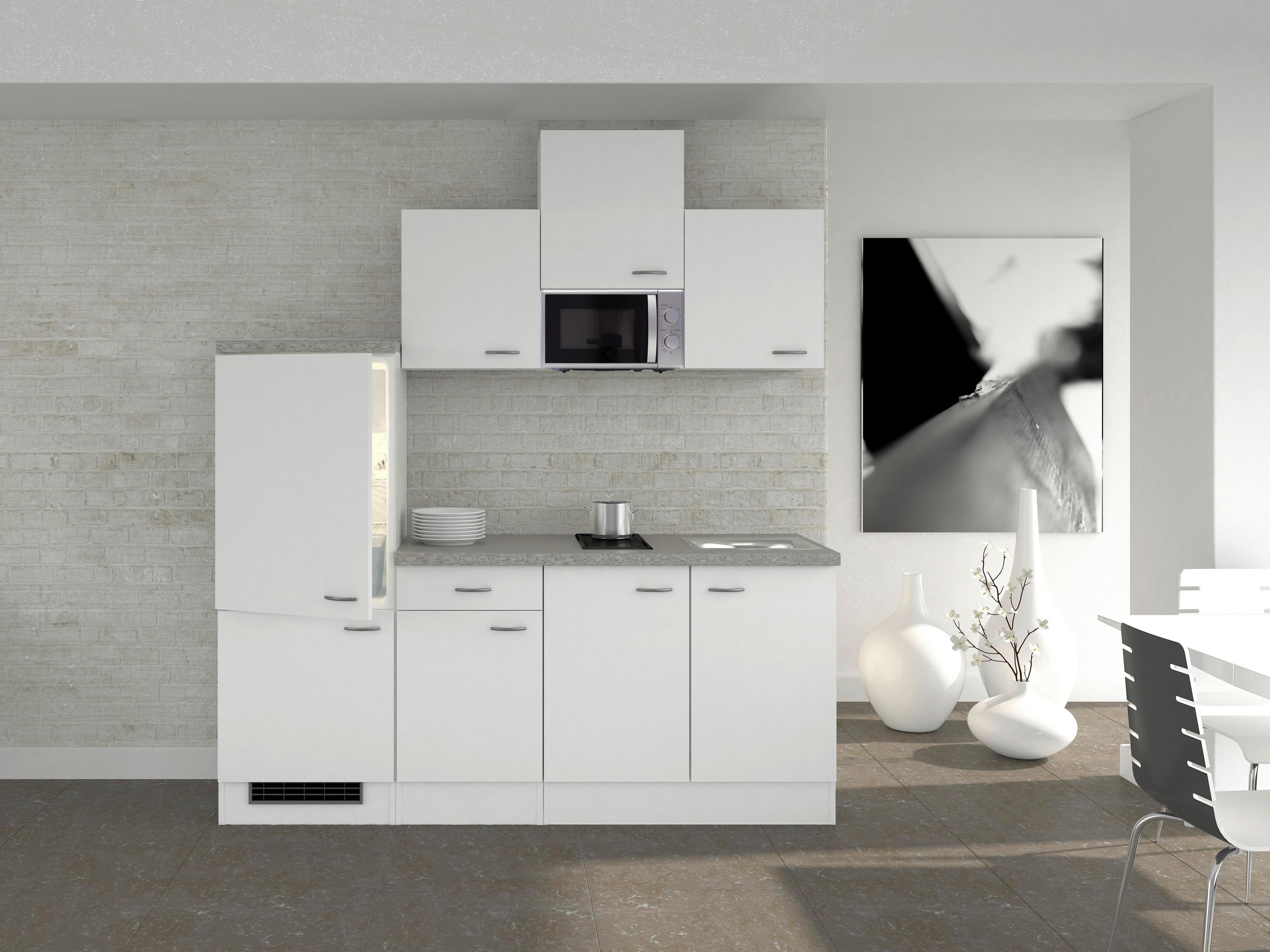 Küchenblock "Wito" , Weiß - Edelstahlfarben/Hellgrau, MODERN, Holzwerkstoff/Kunststoff (210cm) - FlexWell