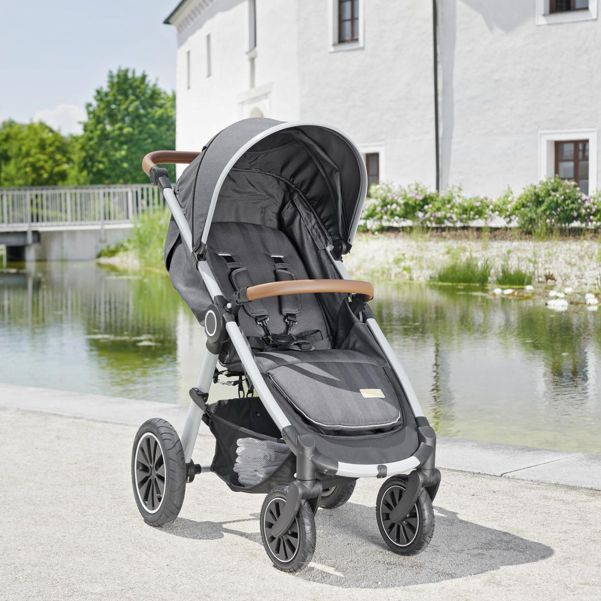 WÓZEK SPACEROWY SMART - ciemnoszary/kolor aluminiowy, Trend, metal/tkanina (115/56/105cm) - Jimmylee