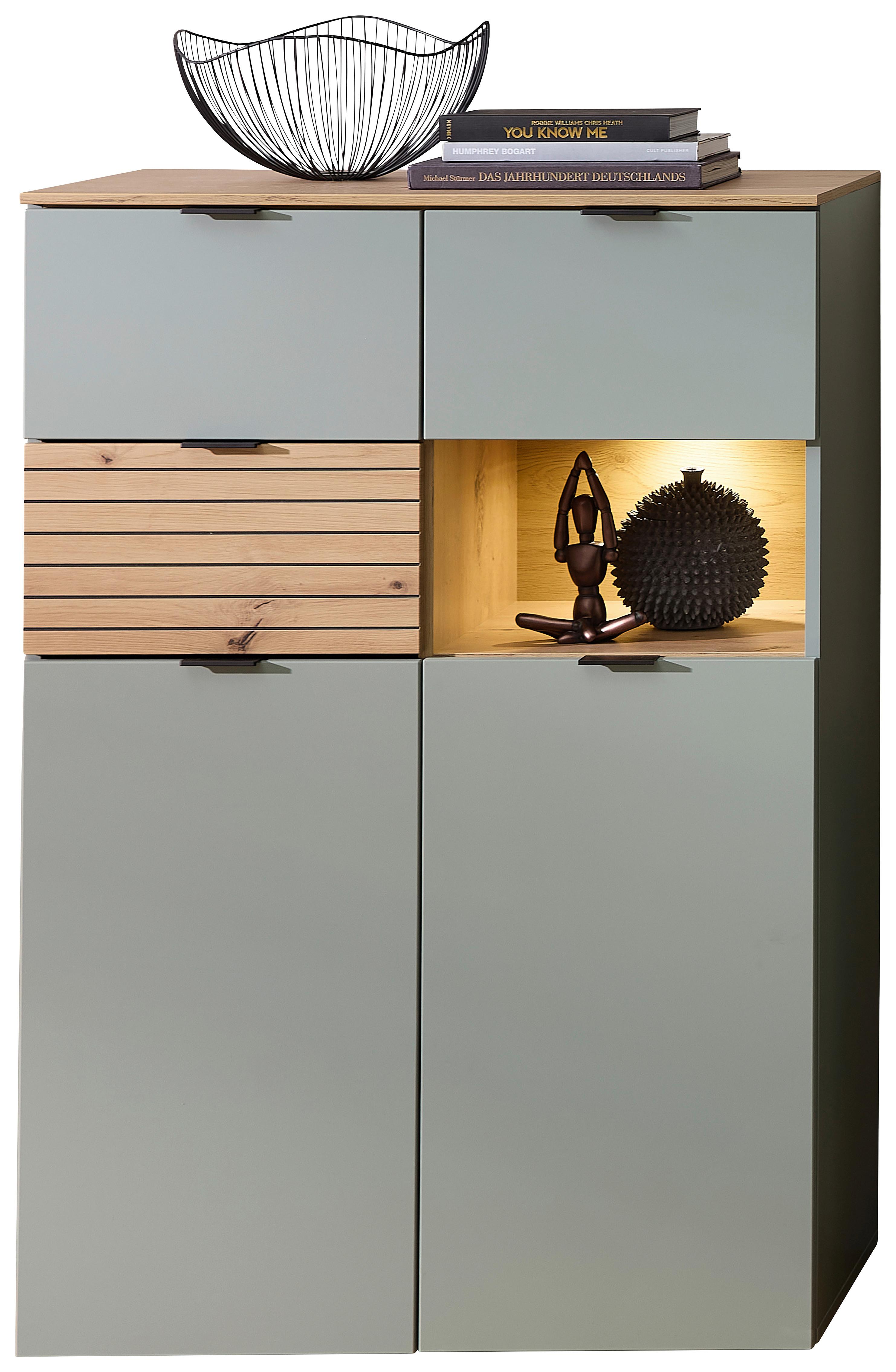 Highboard Memphis Grün/Eiche Artisan - Schwarz/Eiche Artisan, MODERN, Holzwerkstoff/Metall (84/125/45cm) - Premium Living