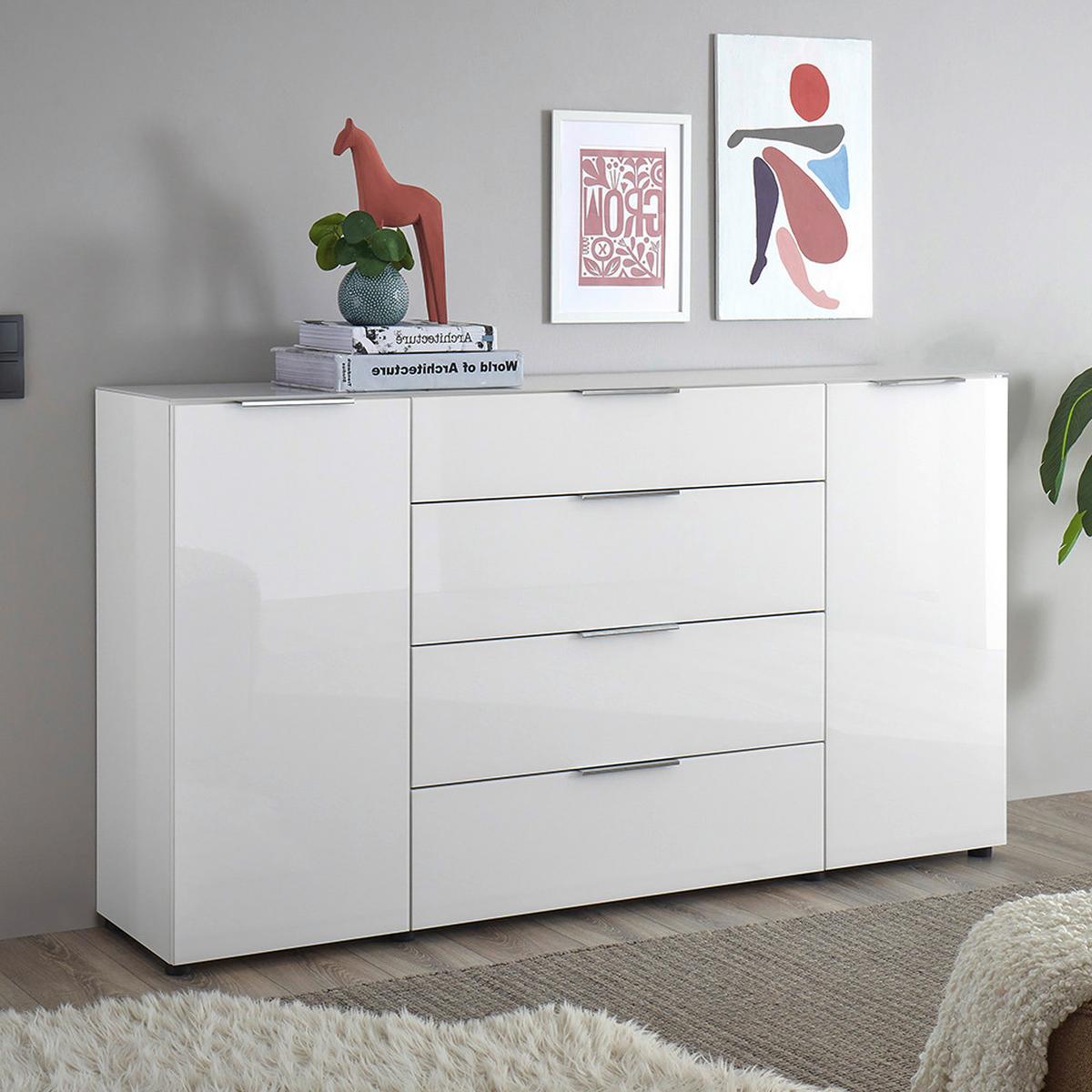 Sideboard Siena Weiss - Chromfarben/Weiss, Modern, Glas/Holzwerkstoff (180/99/40cm) - Mömax