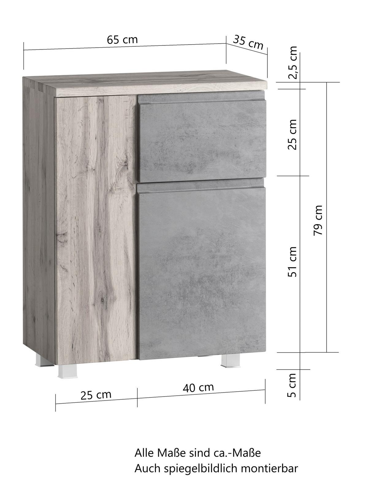Unterschrank Varese ca. 65x79 cm Hellgrau/Eiche - Eiche Wotan/Hellgrau, MODERN, Holzwerkstoff (65/79/35cm) - Held