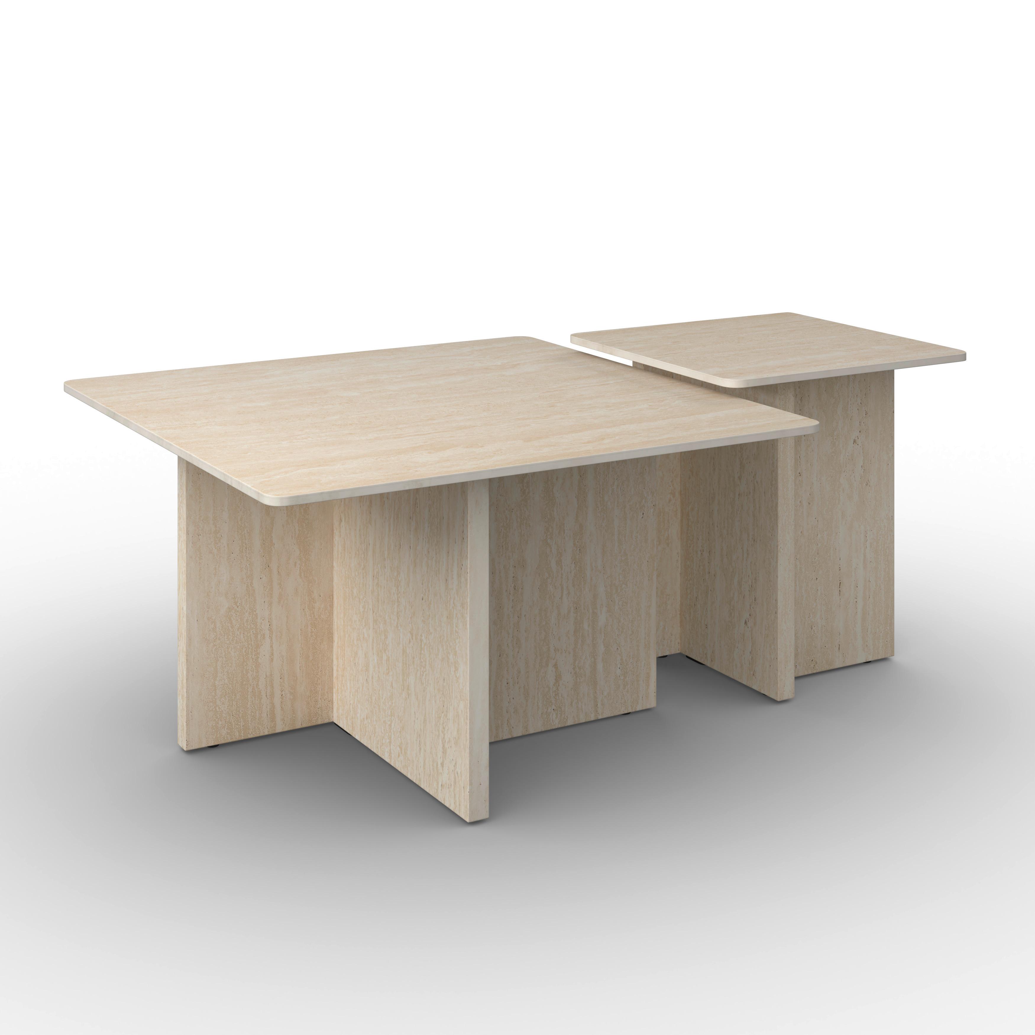 Couchtisch Lucca 2er Set Creme - Creme, MODERN, Holzwerkstoff/Stein - Bessagi Home