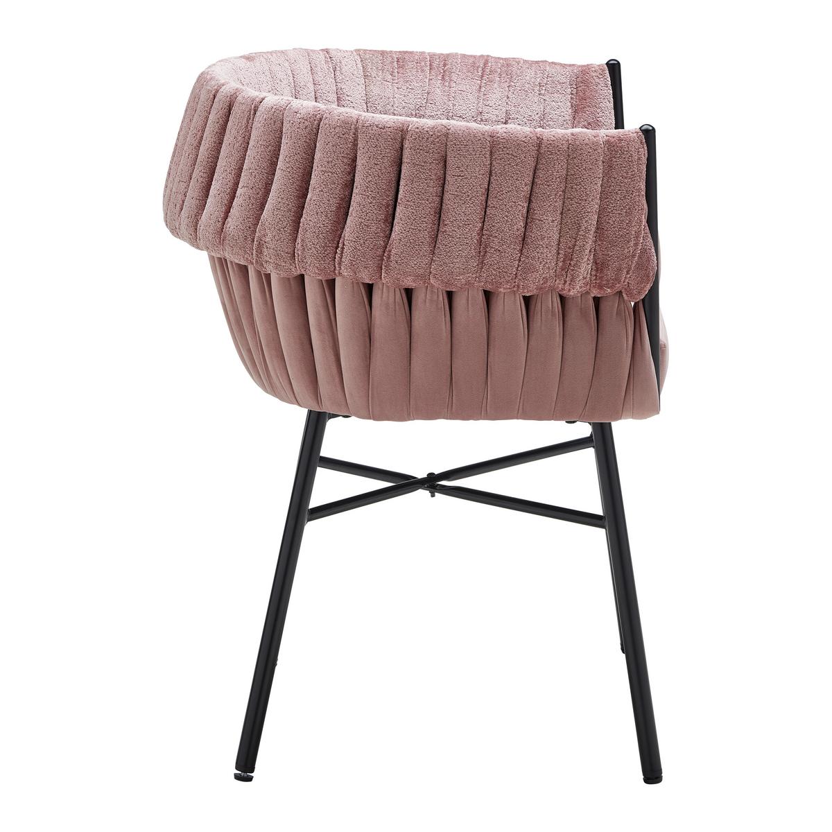 Armlehnstuhl Twisty in Samt/Chenille rosè - Schwarz/Rosa, MODERN, Textil/Metall (65/76/60cm) - Premium Living