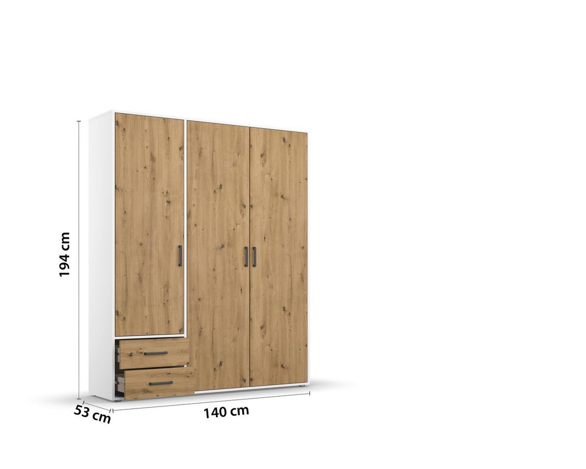 DULAP USI ROTATIVE VOYAGER - alb/stejar Artisan, Modern, material pe bază de lemn (140/194/53cm) - Modern Living