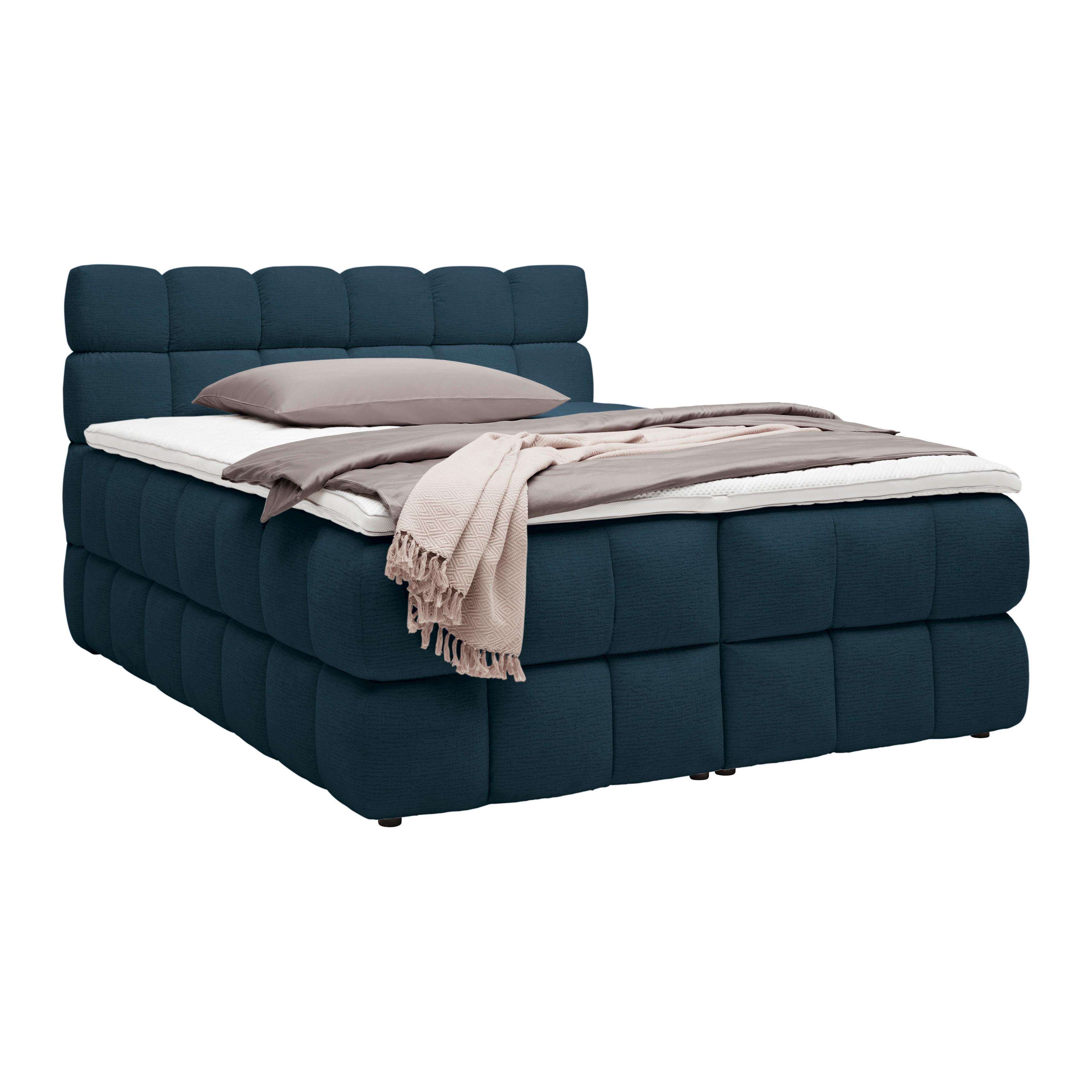 Boxspringbett Bubble Box Blau ca. 180x200cm - Blau/Schwarz, KONVENTIONELL, Holz/Textil (180/200cm) - Premium Living