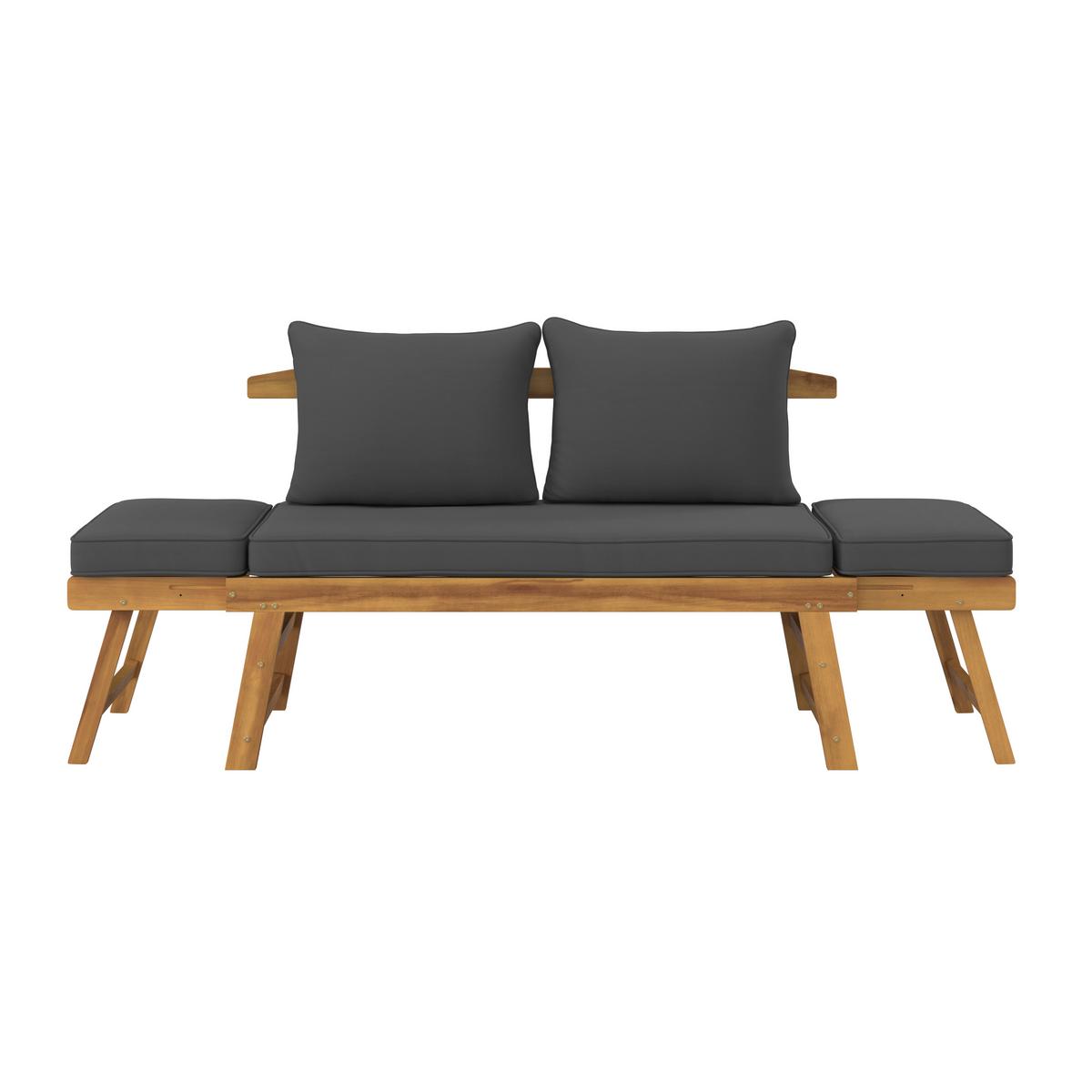 Gartenliege Pia Dunkelgrau Akazie/Outdoorstoff - Dunkelgrau/Akaziefarben, MODERN, Holz/Textil (143-190/68/75cm) - Bessagi Garden