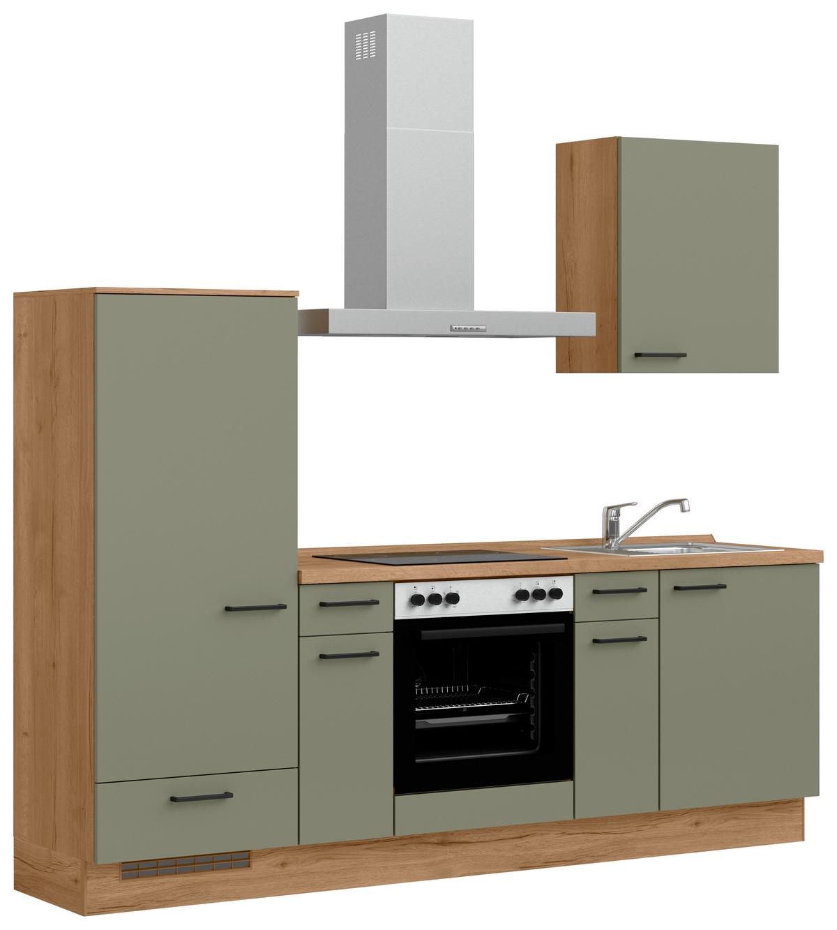 Küchenleerblock Senso Low o. Geräte Olivgrün - Eichefarben/Schwarz, MODERN, Holzwerkstoff/Metall (240cm) - Nobilia