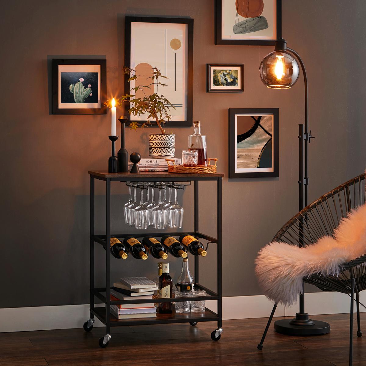 Servierwagen LR087B01 Schwarz/Dunkelbraun - Dunkelbraun/Schwarz, Trend, Holzwerkstoff/Metall (60/82/40cm) - MID.YOU