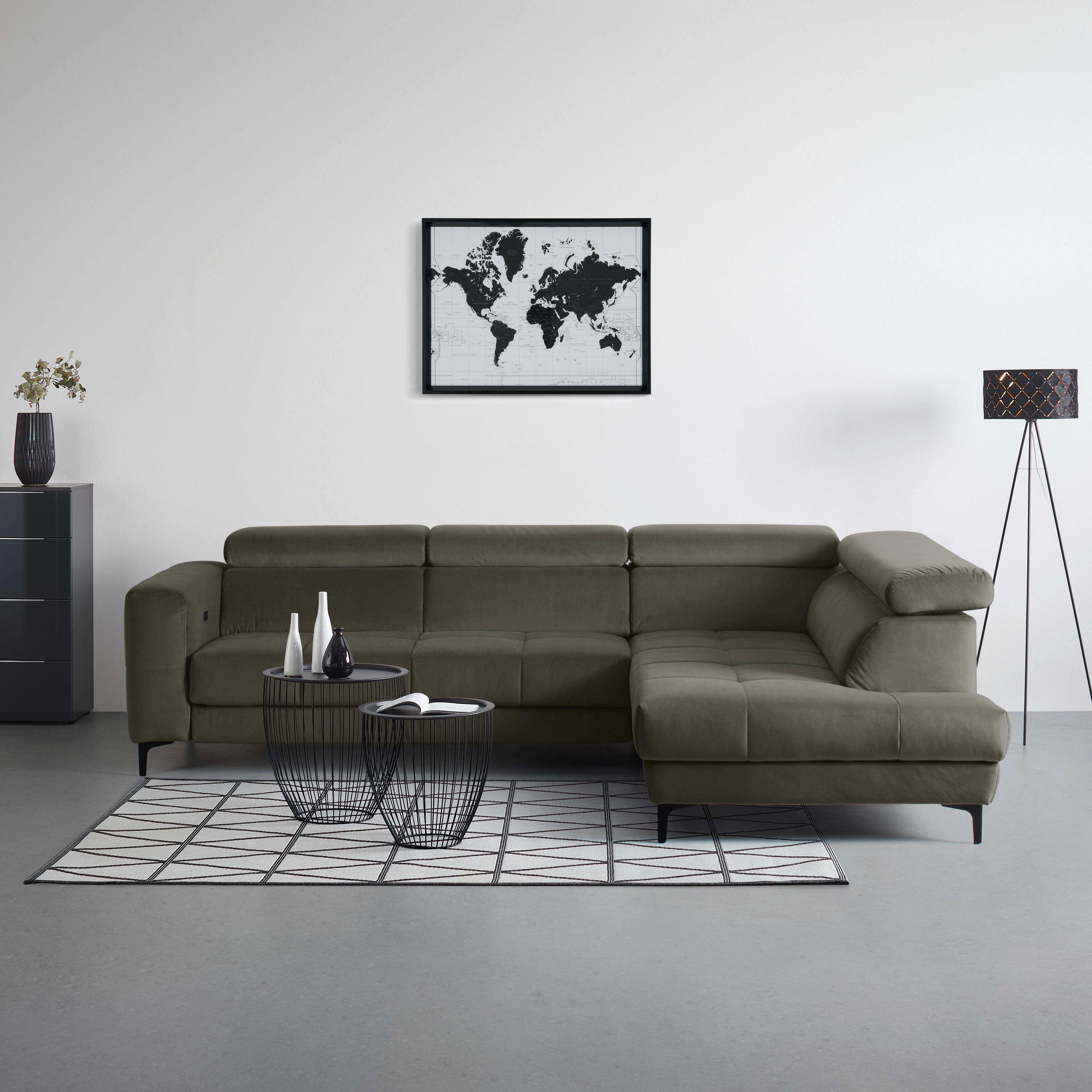 Ecksofa Emma rechts Graugrün - Schwarz/Graugrün, MODERN, Textil (301/210cm) - Premium Living
