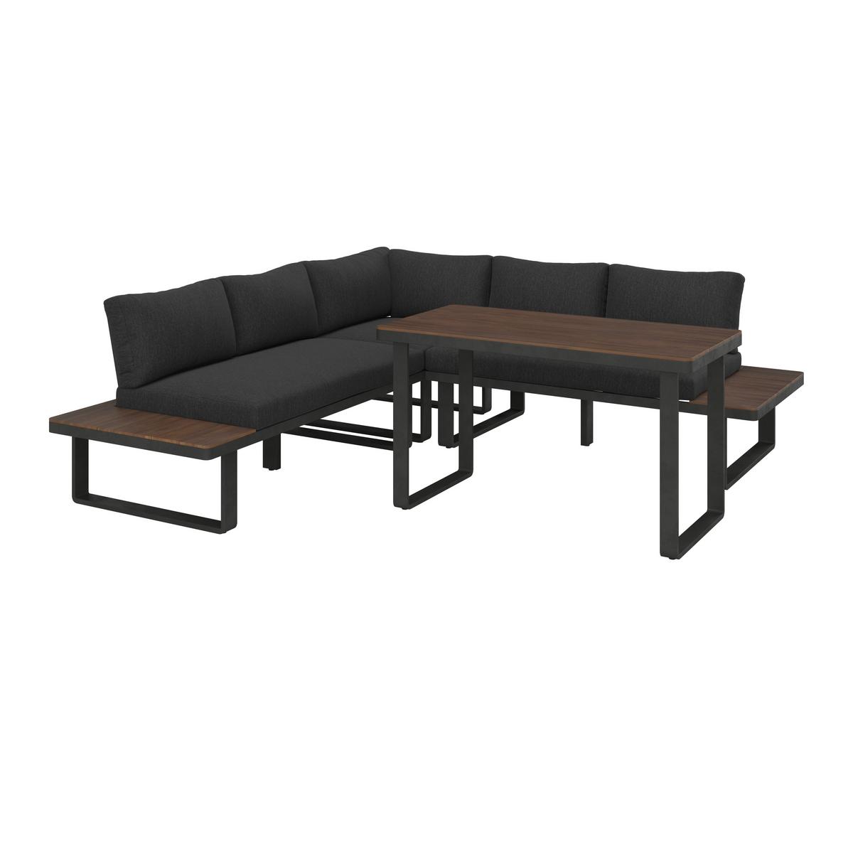 Dining-Loungeset Gianna Schwarz aus Holz/Textil/Metall - Schwarz/Teakfarben, Modern, Holz/Textil (221/71/76cm) - Bessagi Garden