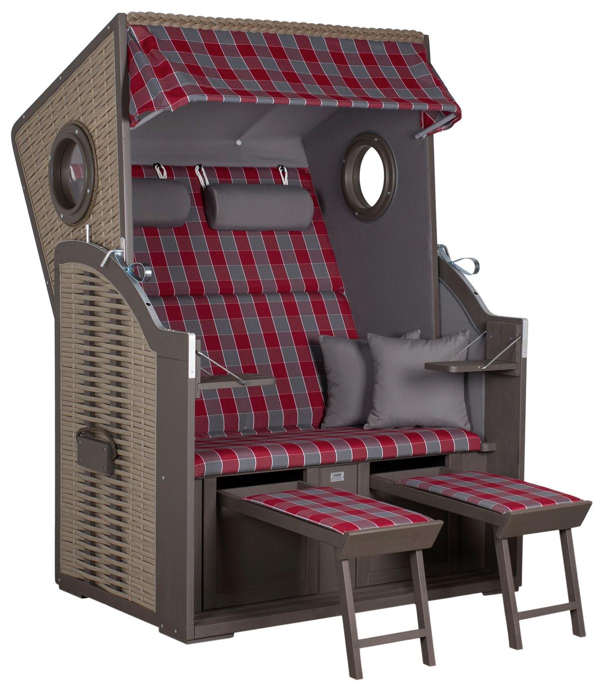 Strandkorb Twin View Grau/Rot - Grau, LIFESTYLE, Holz (120/160/80cm)