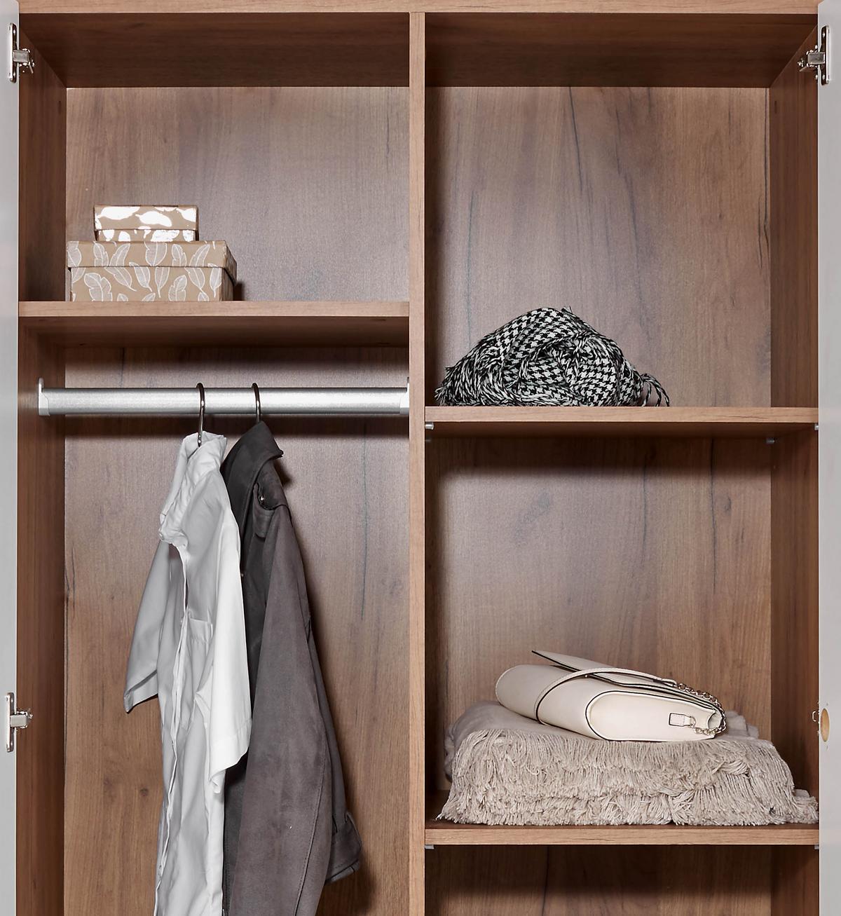 Dulap de haine Avensis New - alb/culoare lemn stejar, Konventionell, material pe bază de lemn (90/205,7/60cm) - Premium Living