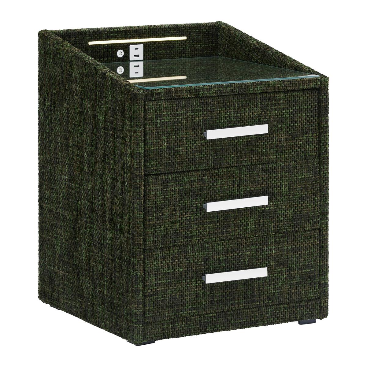 Nachtkästchen Moon Grün mit USB- und Typ C-Anschluss - Silberfarben/Schwarz, KONVENTIONELL, Holzwerkstoff/Kunststoff (47/61/46cm) - Premium Living