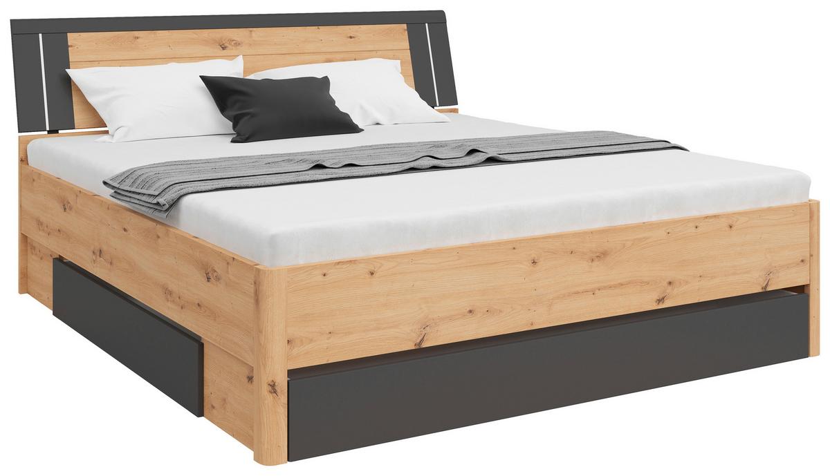 Pat cu spațiu de depozitare SATURN 180 - grafit/stejar Artisan, Konventionell, material pe bază de lemn (180/200cm)