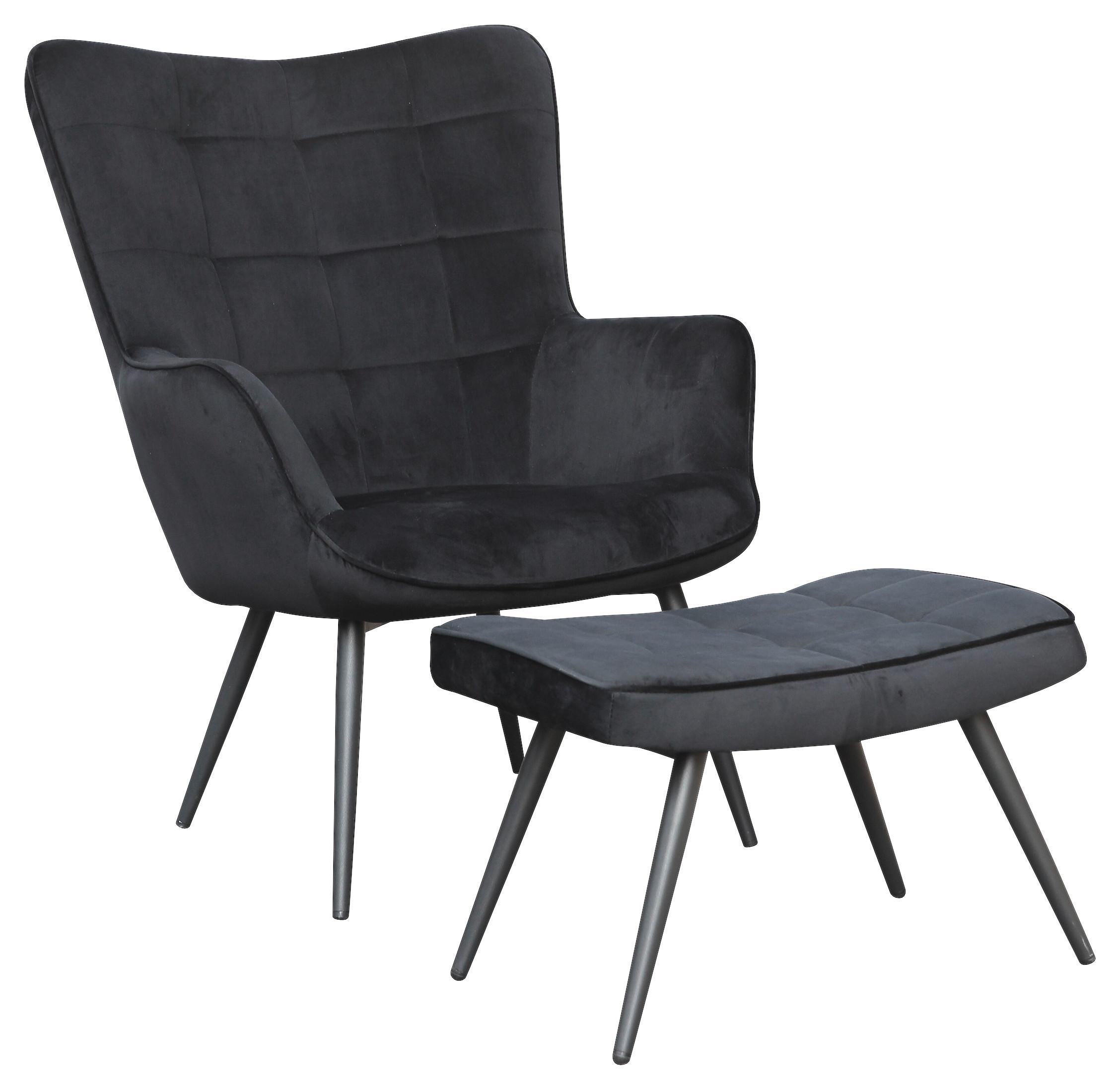 Sesselset Uta Schwarz Samt - Schwarz, MODERN, Holzwerkstoff/Textil (72/60/97/39/80/41cm) - MID.YOU