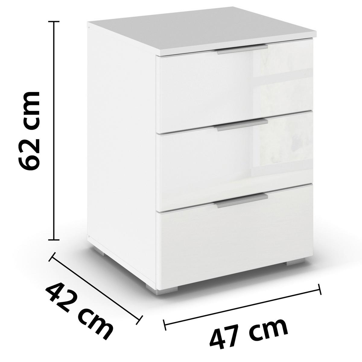 Nachtkästchen Mars 3L-Glas Weiß - Alufarben/Weiß, KONVENTIONELL, Glas/Holzwerkstoff (47/62/42cm) - Mömax