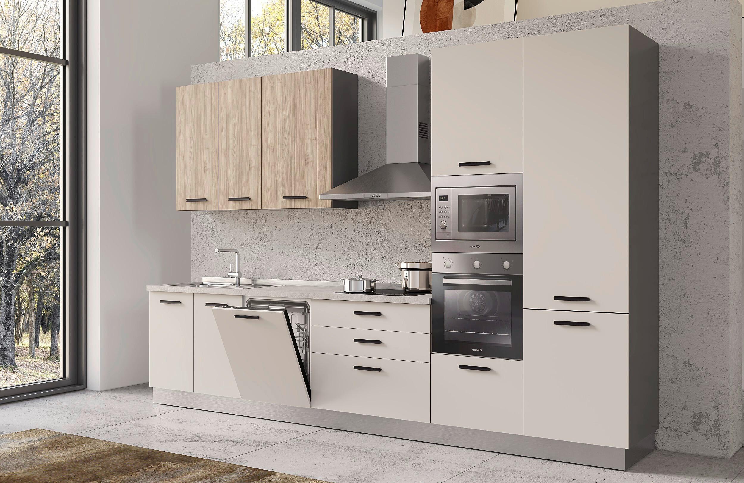 Bucatarie Standard Vania 360cashemir/noce Tort. - cașmir/culoare lemn stejar, Modern, metal/material pe bază de lemn (360/240/60cm) - Mömax