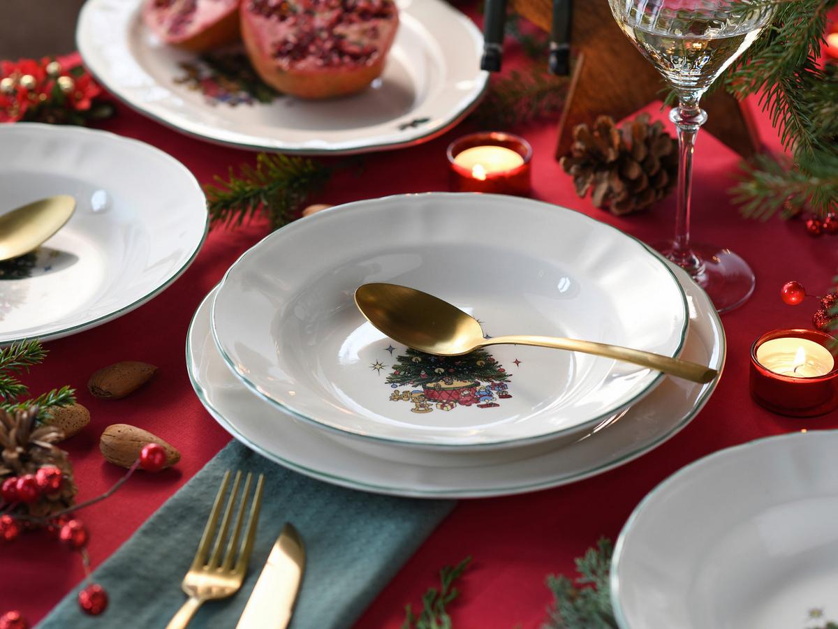 Tafelservice Tannenbaum Multicolor/Weiß, 12-teilig - Multicolor/Weiß, Basics, Keramik - Creatable