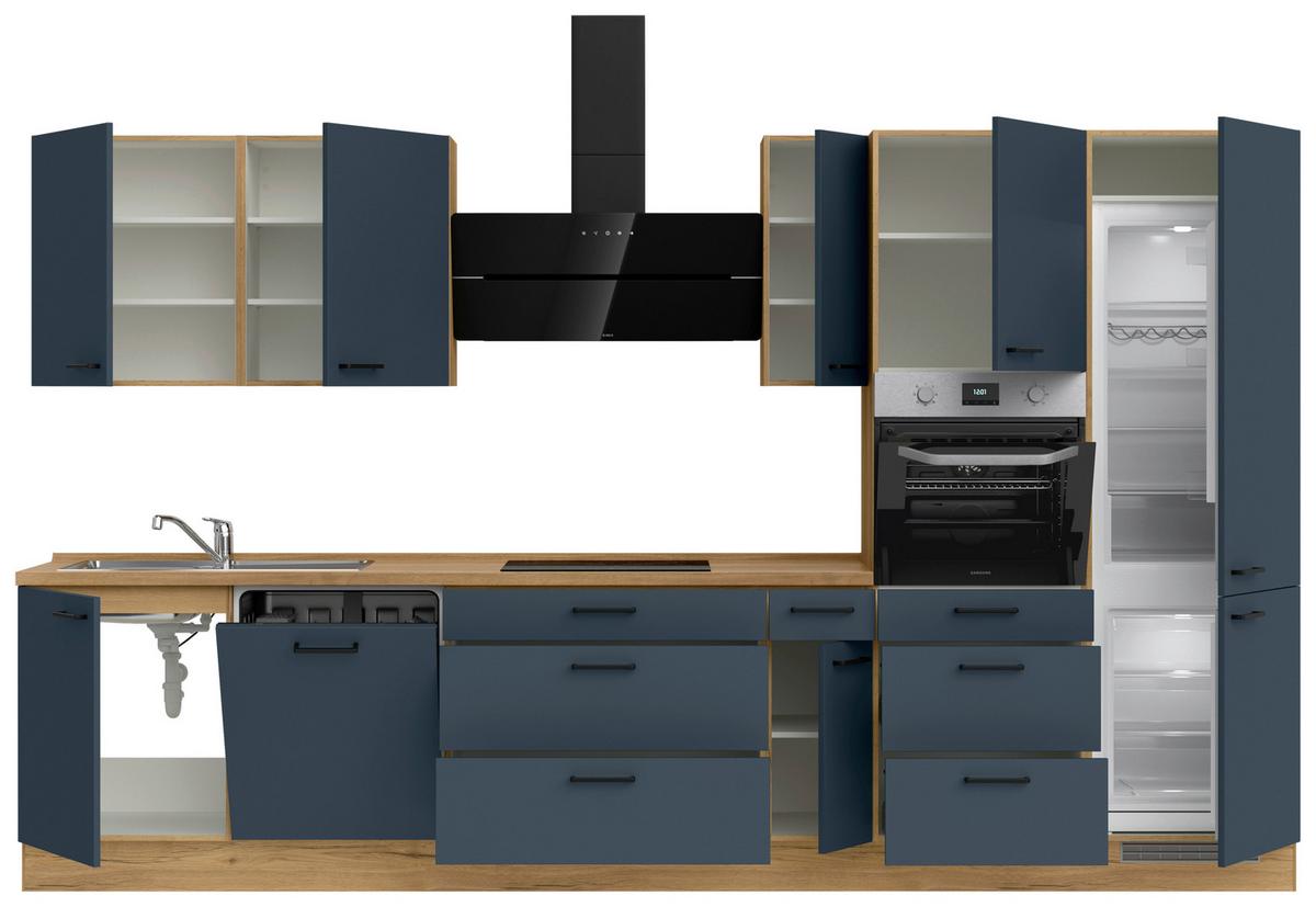 Küchenblock Easytouch High m. Geräten Dunkelblau - Eichefarben/Schwarz, MODERN, Holzwerkstoff/Metall (360cm) - Nobilia