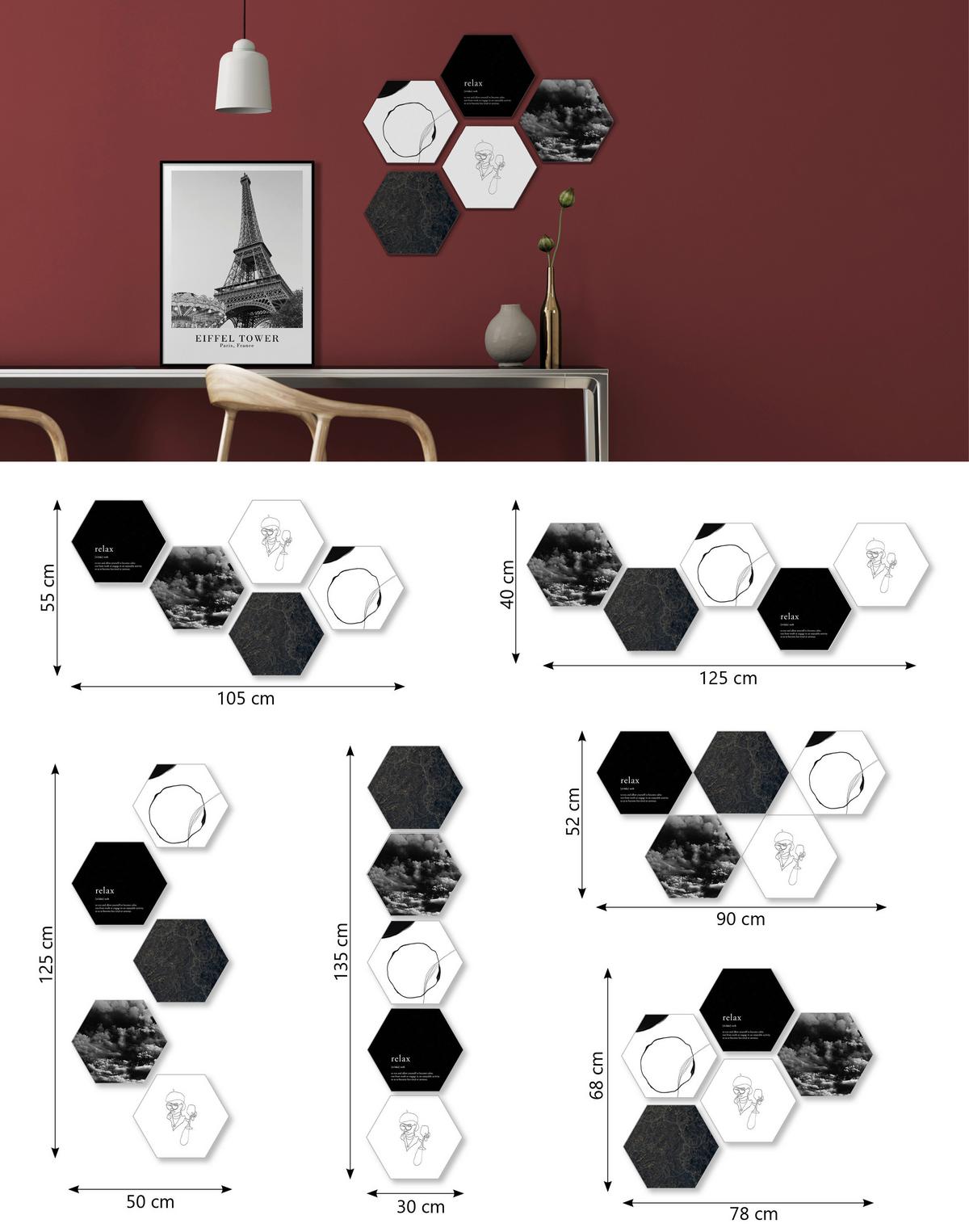 Képszett Hexagon - fekete/fehér, műanyag (30cm) - Modern Living